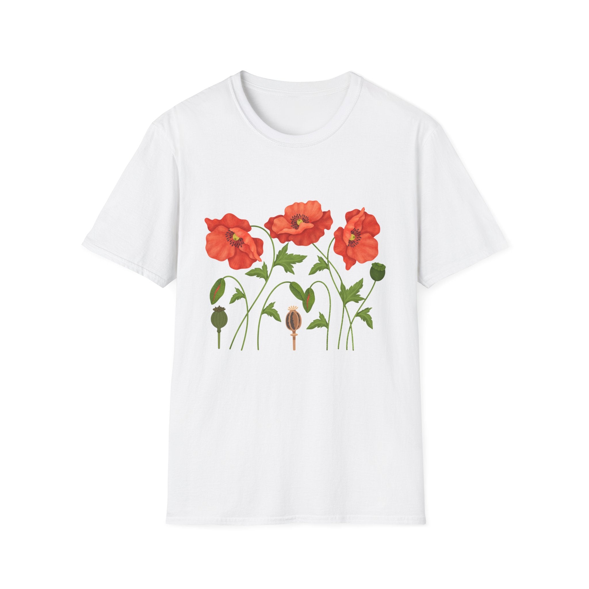 Poppy Floral T-Shirt — Red Poppies Garden Tee - Vintage Wildflower Floral Design