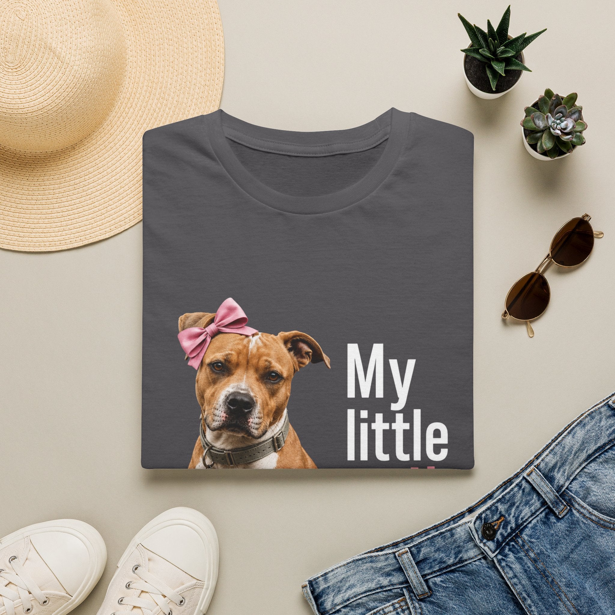 My Little Girl Dog T-Shirt — Cute Pet Mom Tee with Bow & Paw Print