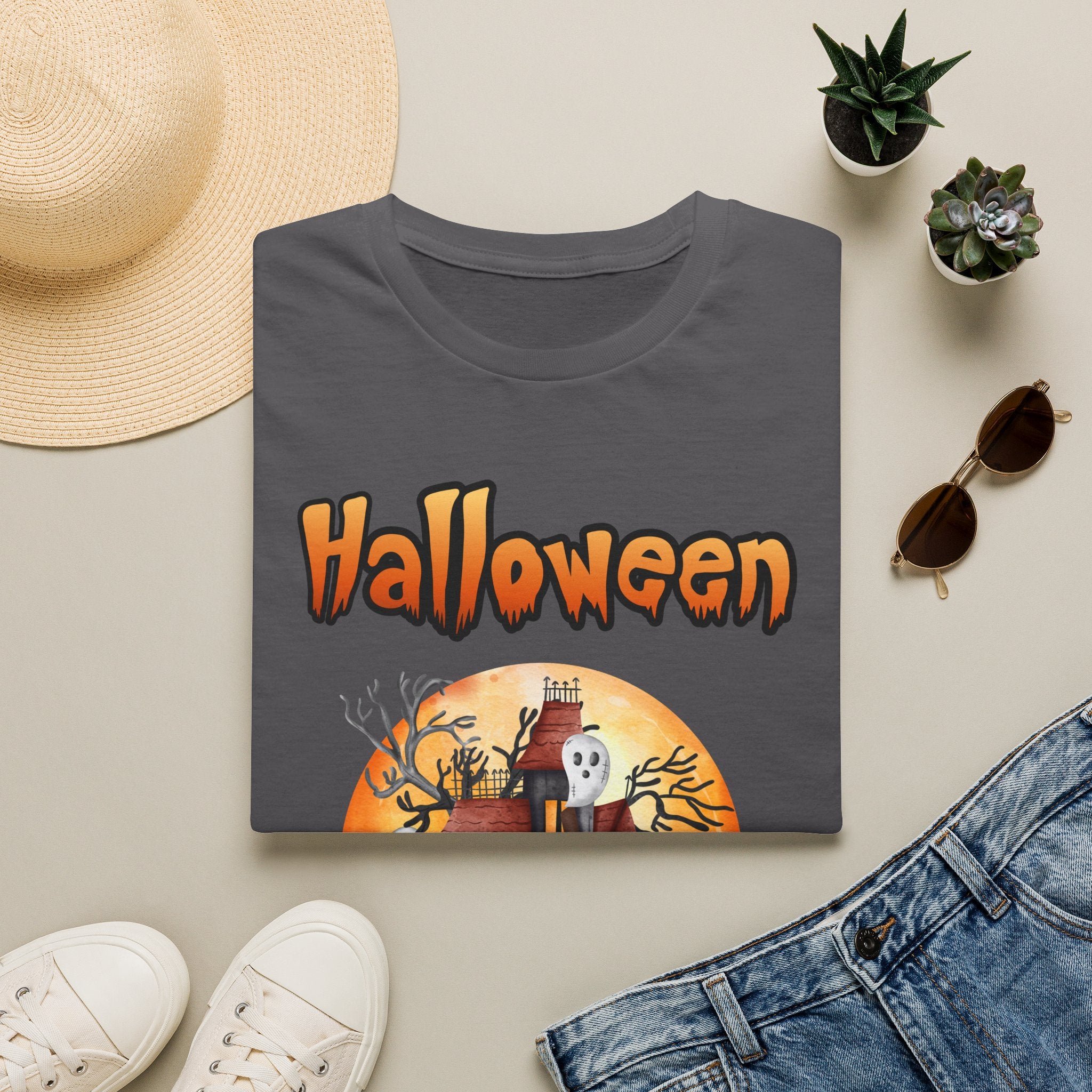 Halloween Haunted House T-Shirt — Spooky Pumpkin Moon Design -  Cute Spooky Haunted Mansion Ghost Pumpkin Fall Tee