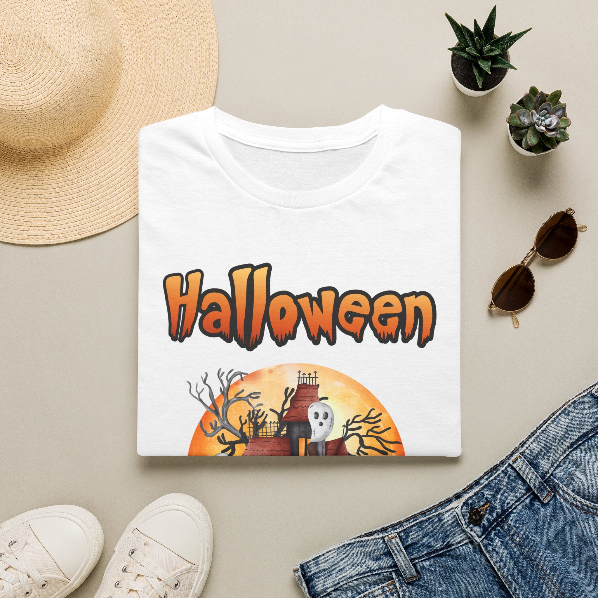 Halloween Haunted House T-Shirt — Spooky Pumpkin Moon Design -  Cute Spooky Haunted Mansion Ghost Pumpkin Fall Tee
