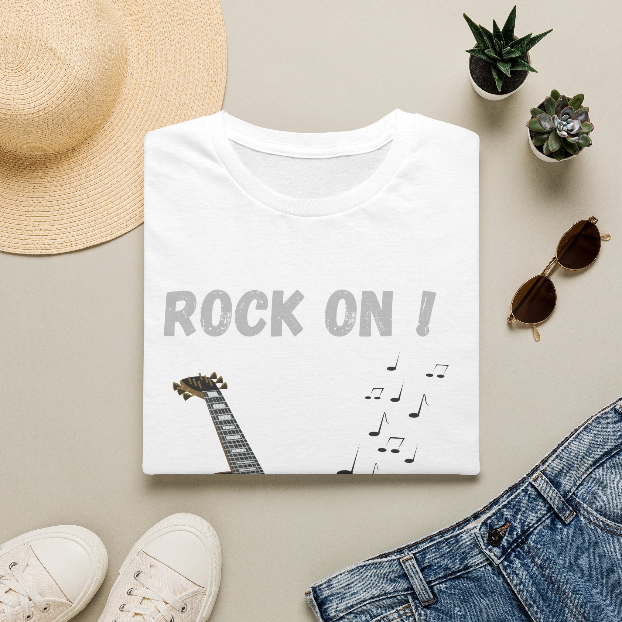 Rock On Guitar Music Lover Design | Electric Guitar Rock Fan Graphic  — Music Lover Graphic Tee