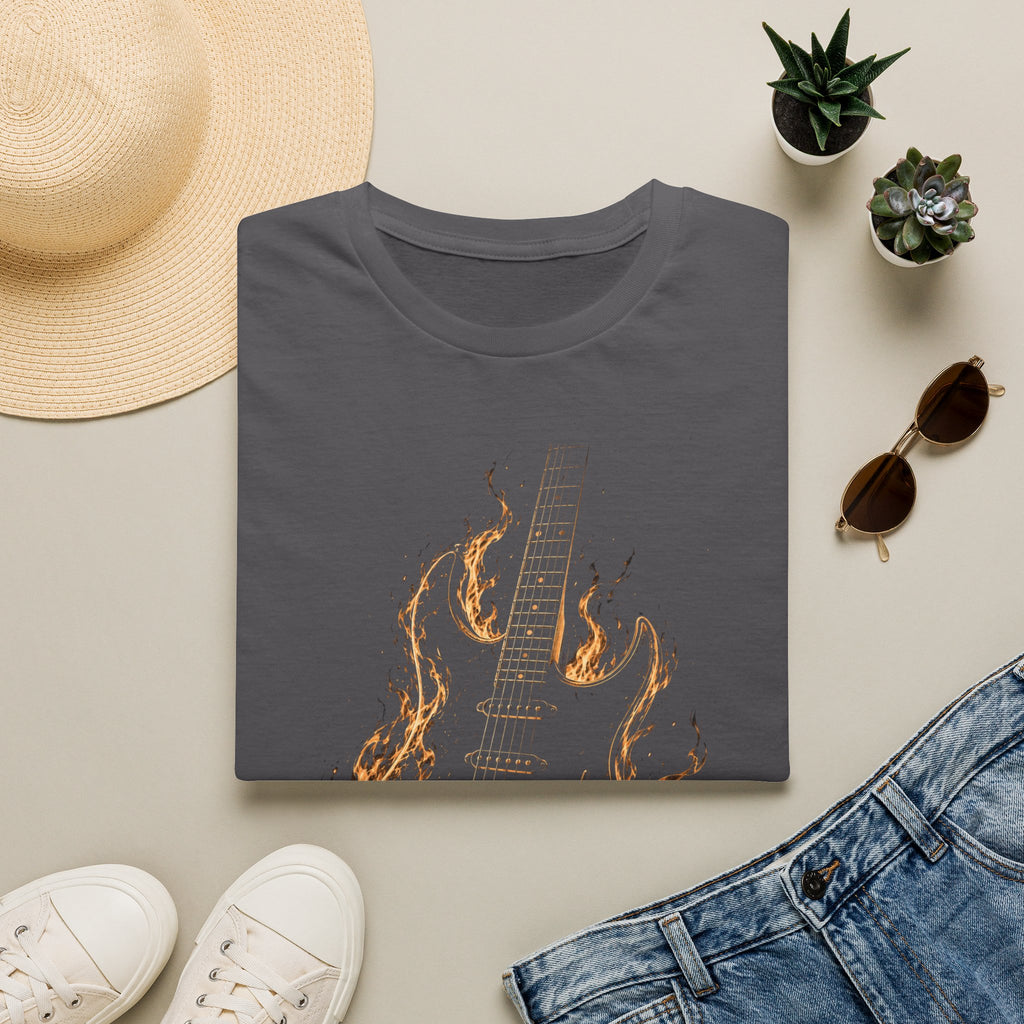 Flaming Electric Guitar T-Shirt — Rock Music Tee - Flames of Rock | Burning Electric Guitar Music Artwork