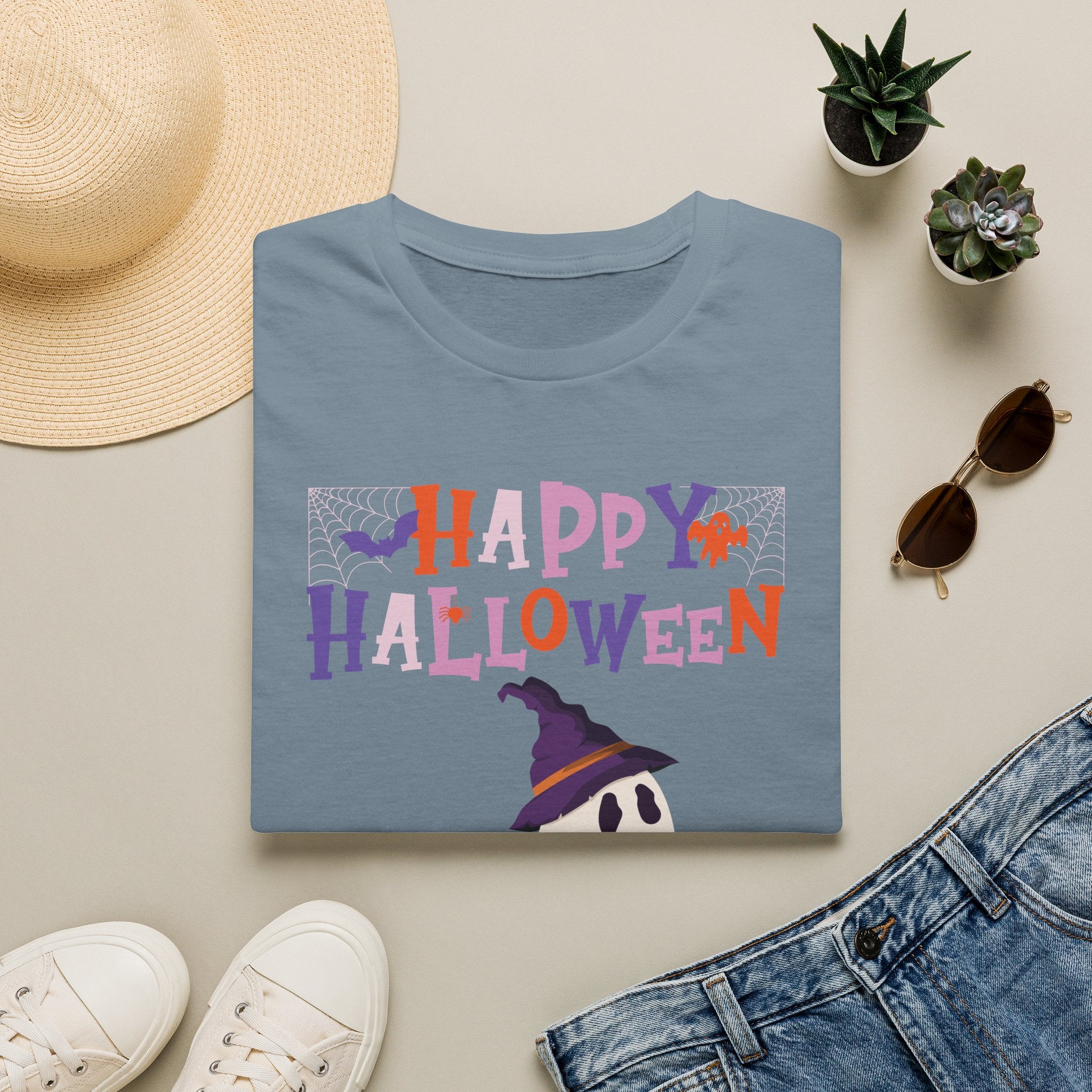 Happy Halloween Ghost T-Shirt — Cute Spooky Costume Tee | Funny Spooky Ghost Halloween Tee for Women Kids & Family