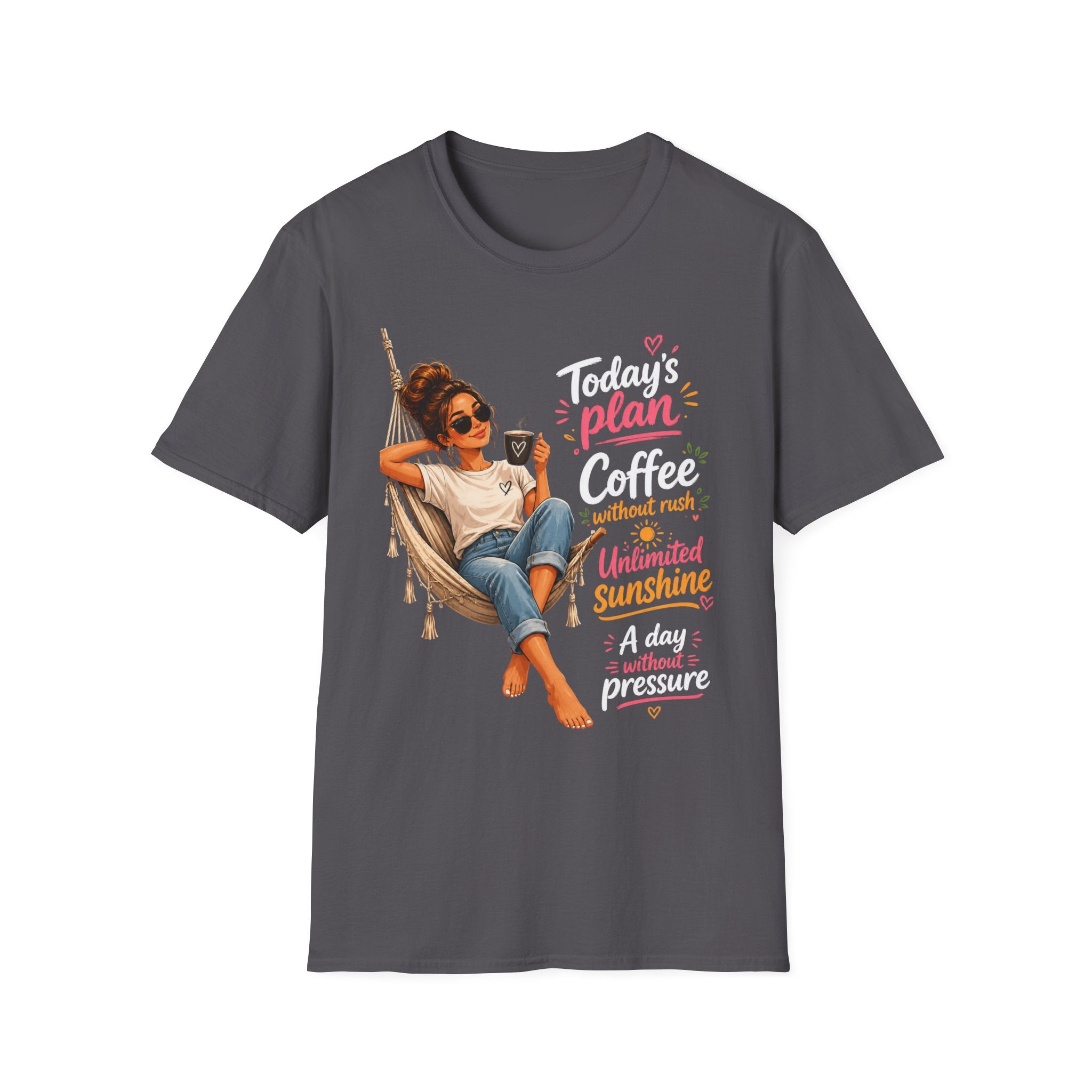 Coffee Tee — "Today's Plan: Coffee Without Rush" Relaxed Lounge T-Shirt