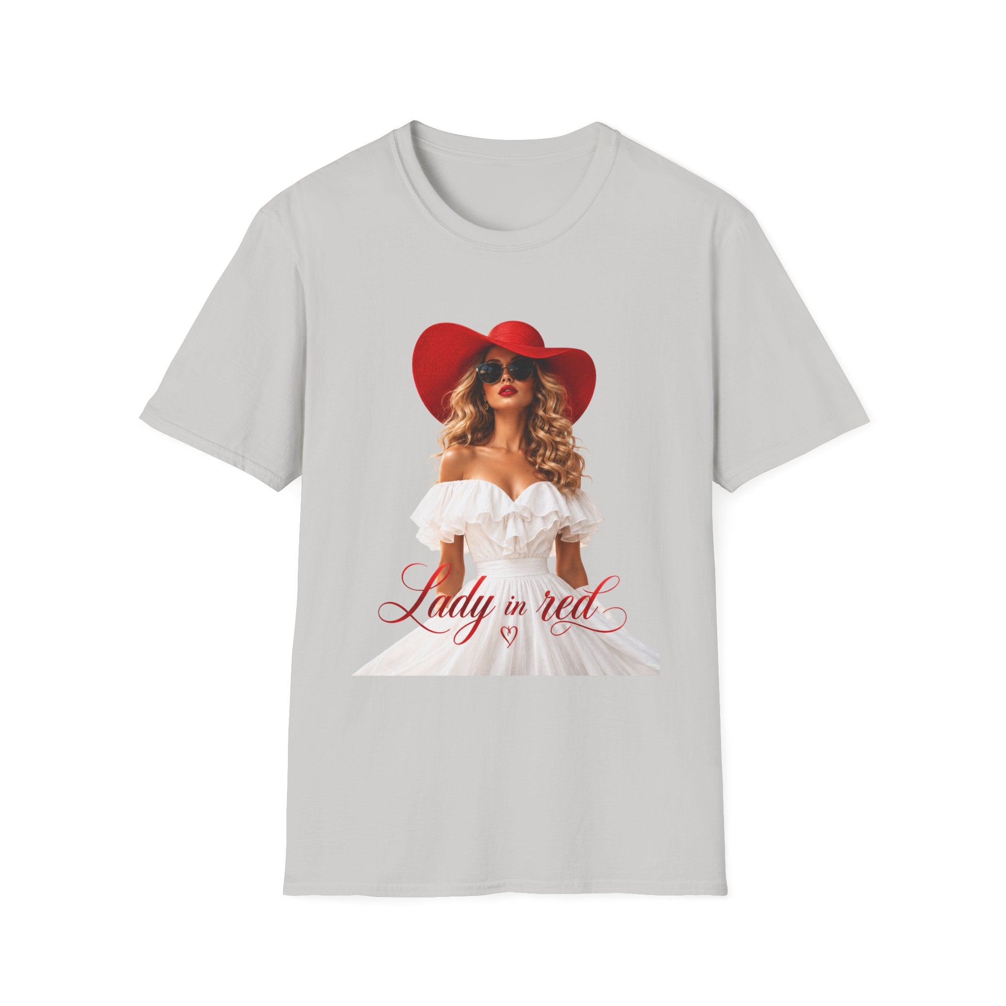Woman in Red Graphic Tee — "Lady in Red" Vintage Glam Fashion Shirt