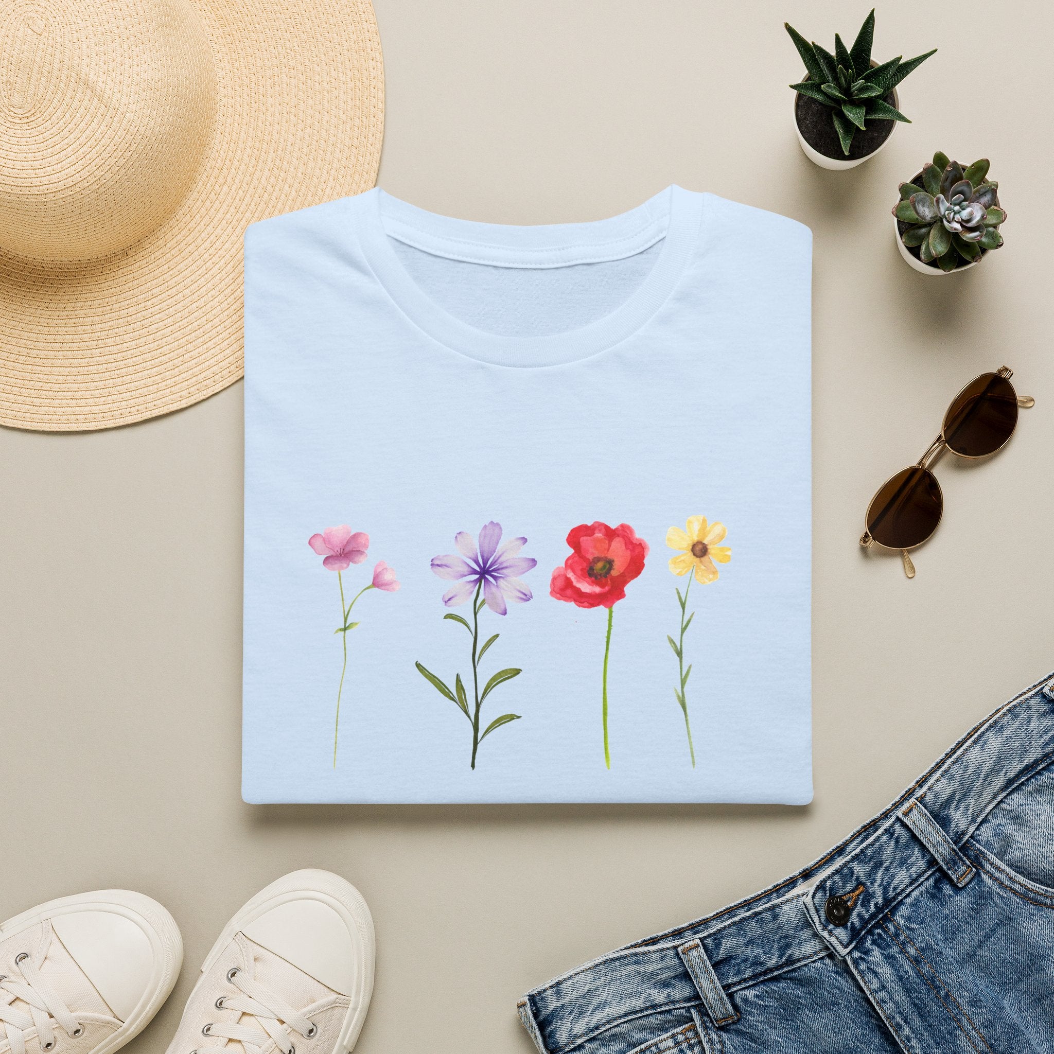 Delicate Wildflower Collection – Watercolor Botanical Floral Illustration Tee