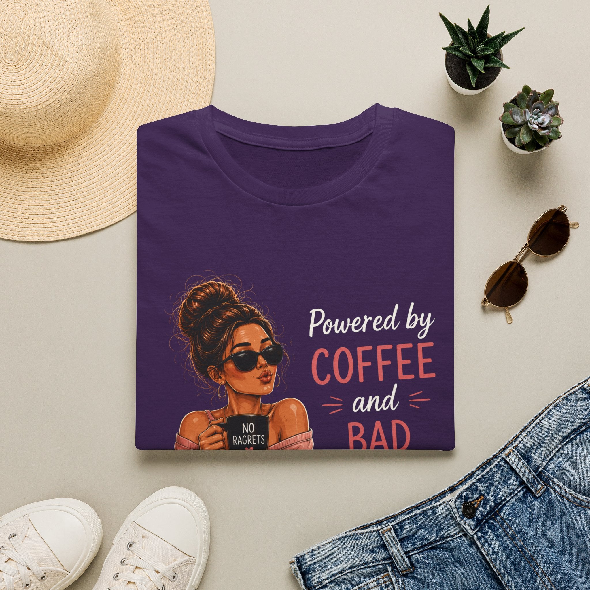 Powered by Coffee and Bad Decisions – Funny Coffee Lover Women's Design