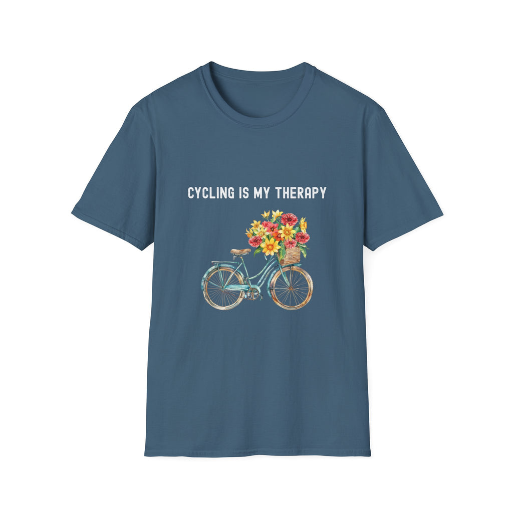 Cycling Is My Therapy T-Shirt — Floral Bike Tee for Biking Enthusiasts