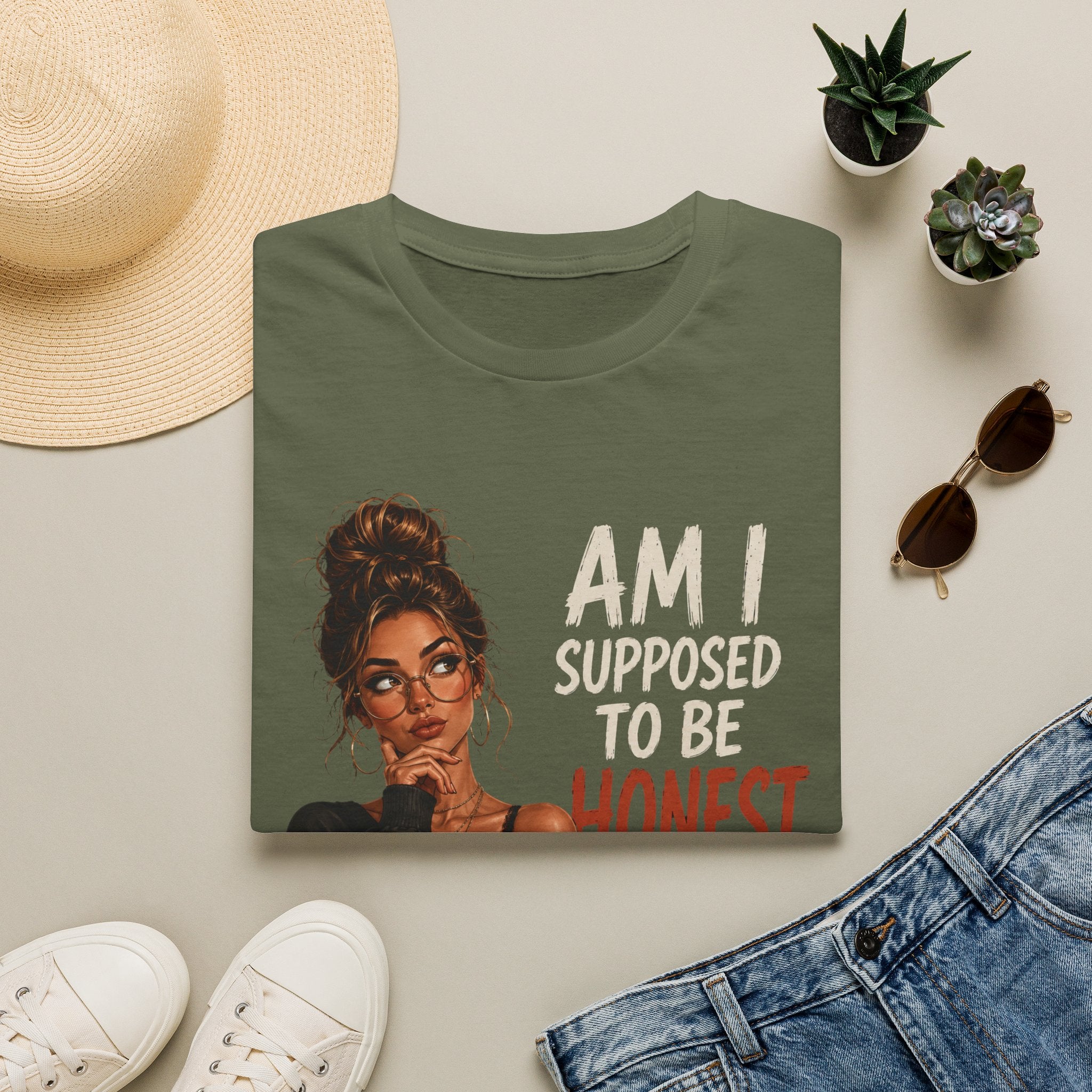 "Am I Supposed to Be Honest or Nice?" -  Funny Women Quote Design - Stylish Brunette Illustration
