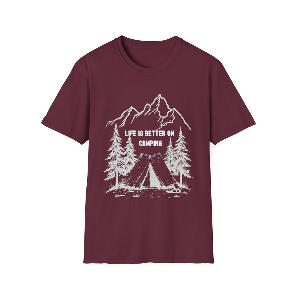 Camping T-Shirt - "Life Is Better On Camping" Mountain & Tent Graphic