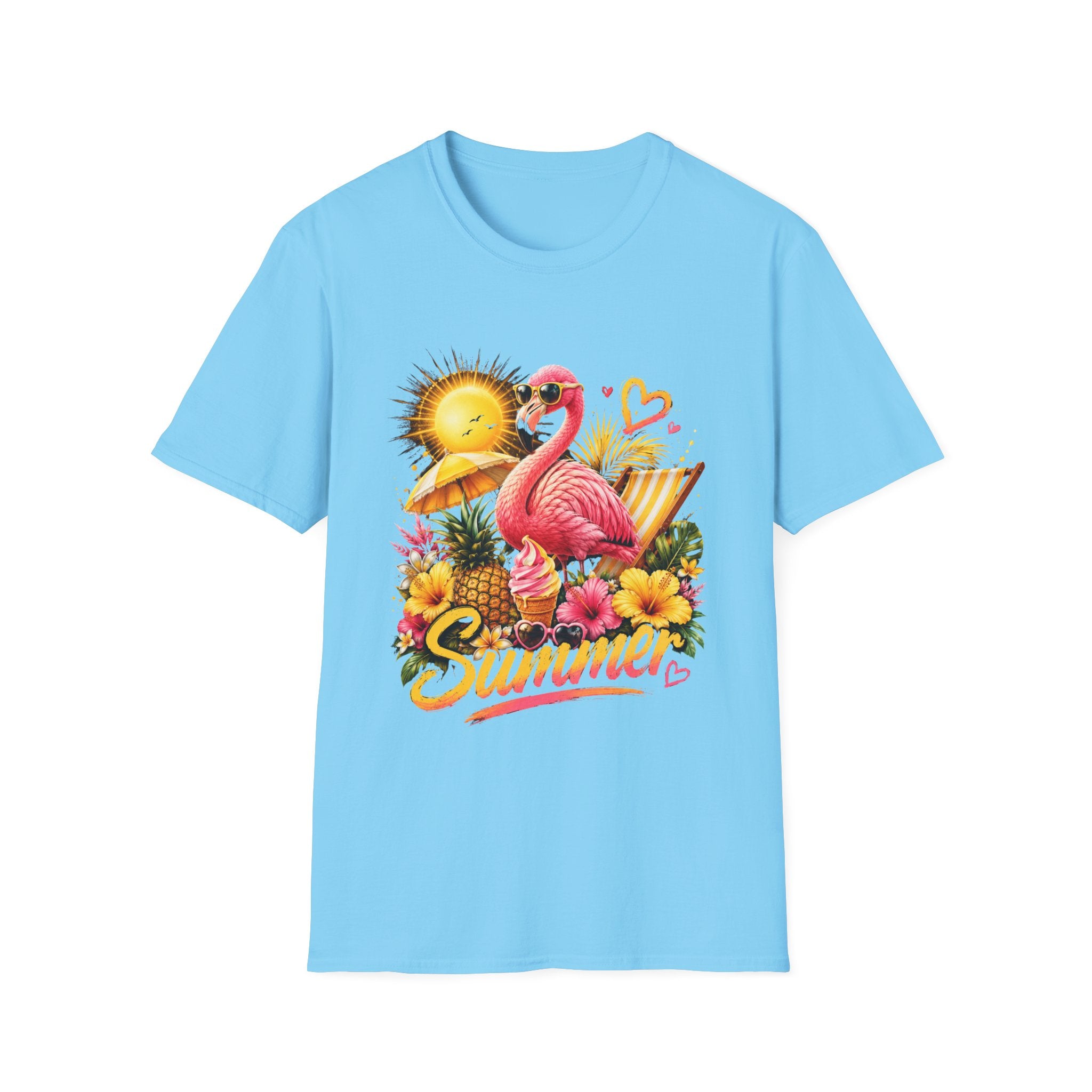 Summer Flamingo T-Shirt — Tropical Sunset Beach Graphic Tee