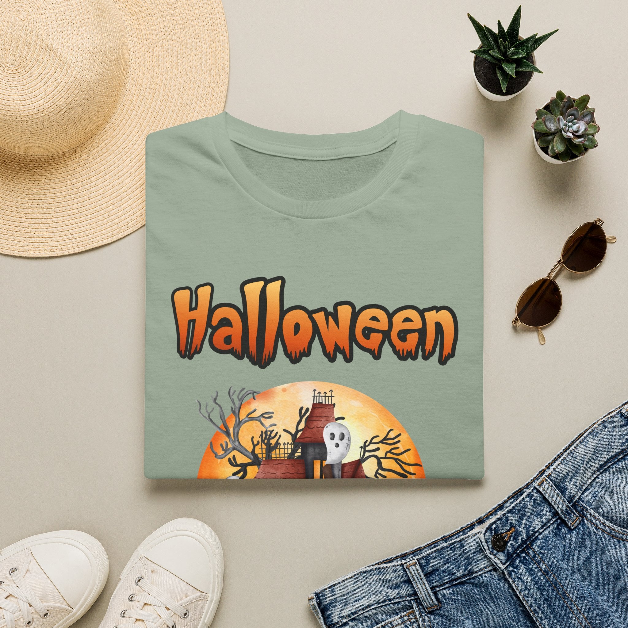 Halloween Haunted House T-Shirt — Spooky Pumpkin Moon Design -  Cute Spooky Haunted Mansion Ghost Pumpkin Fall Tee