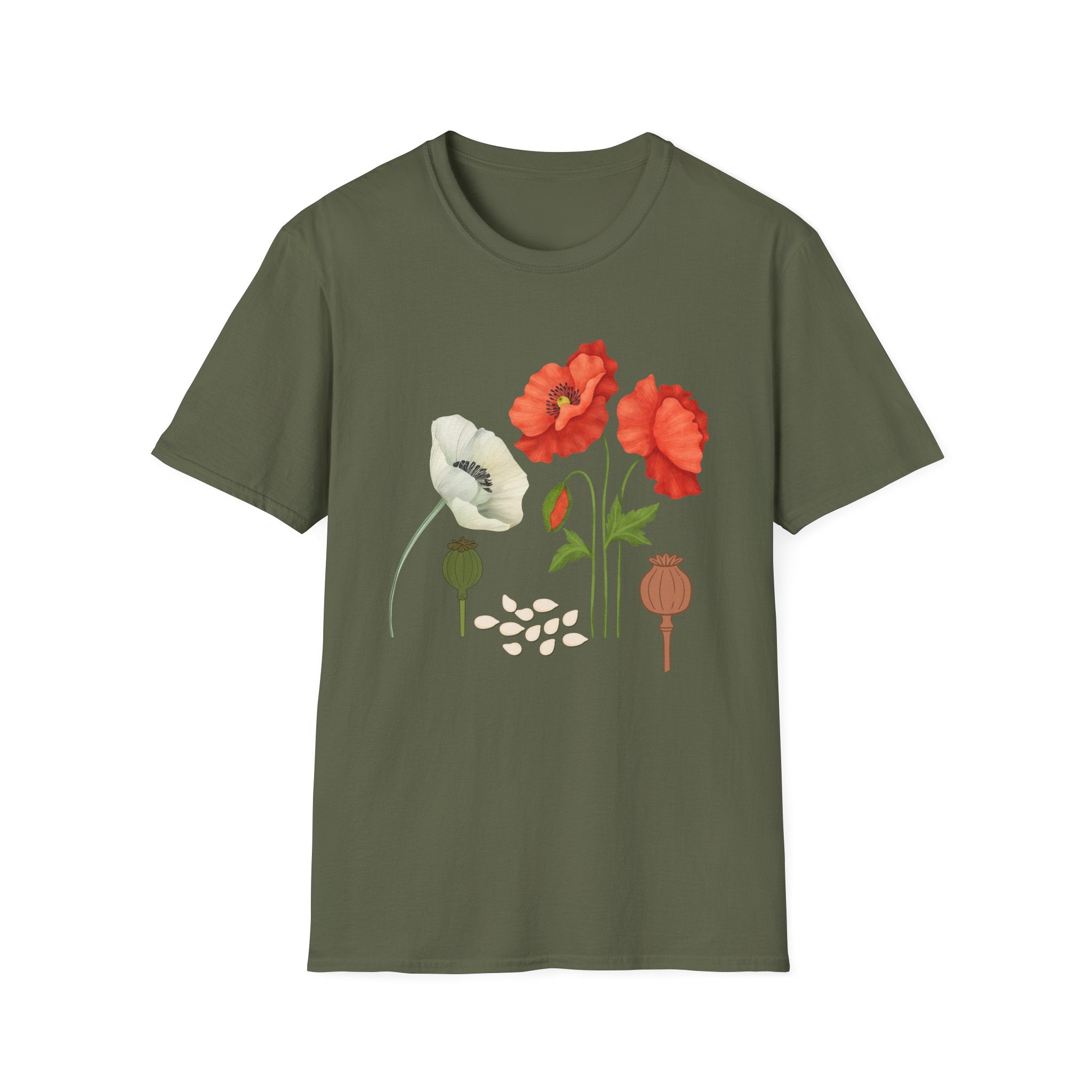 Poppy Floral T‑Shirt — Vintage Red & White Poppy Garden Tee - Vintage Wildflower Garden Art