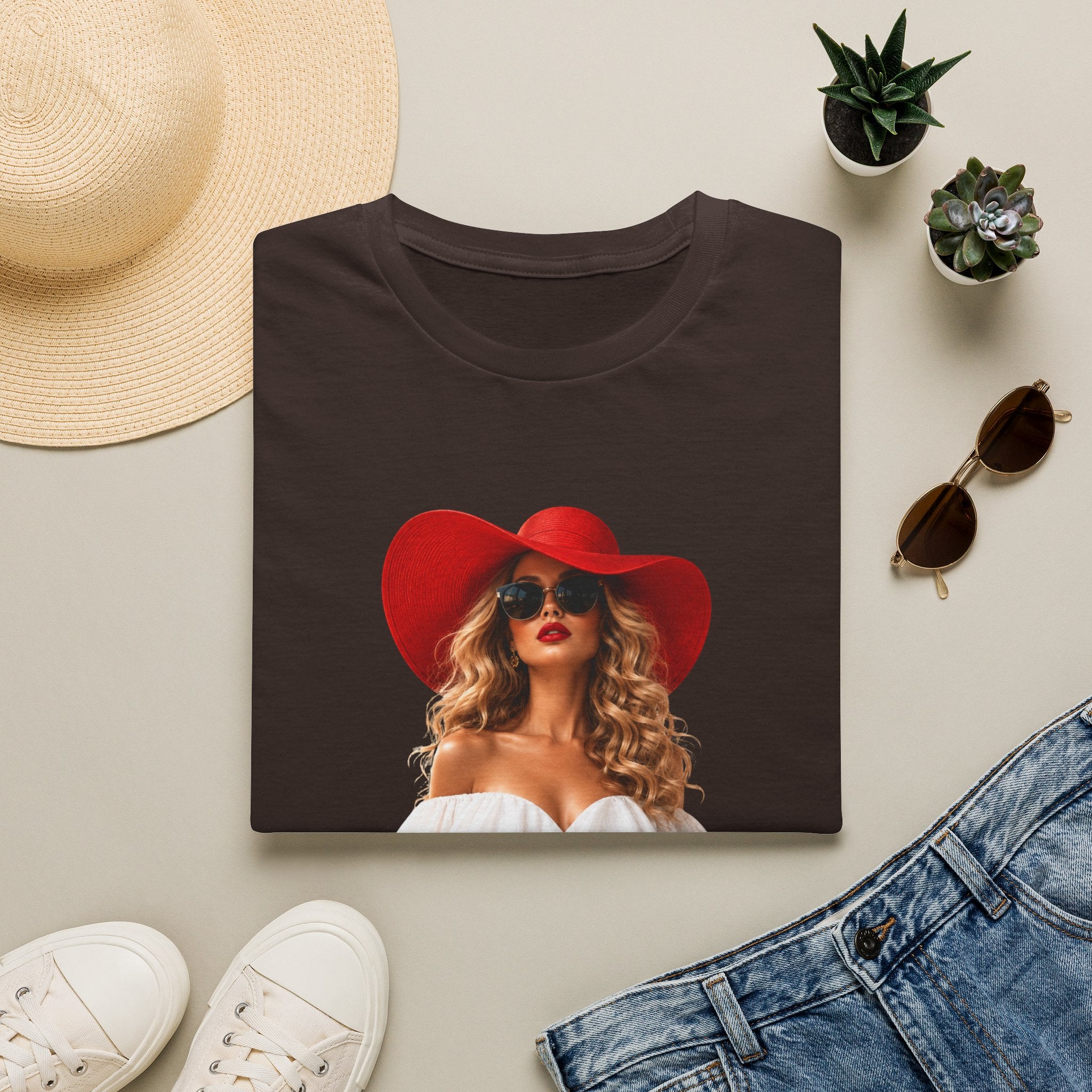 Woman in Red Graphic Tee — "Lady in Red" Vintage Glam Fashion Shirt
