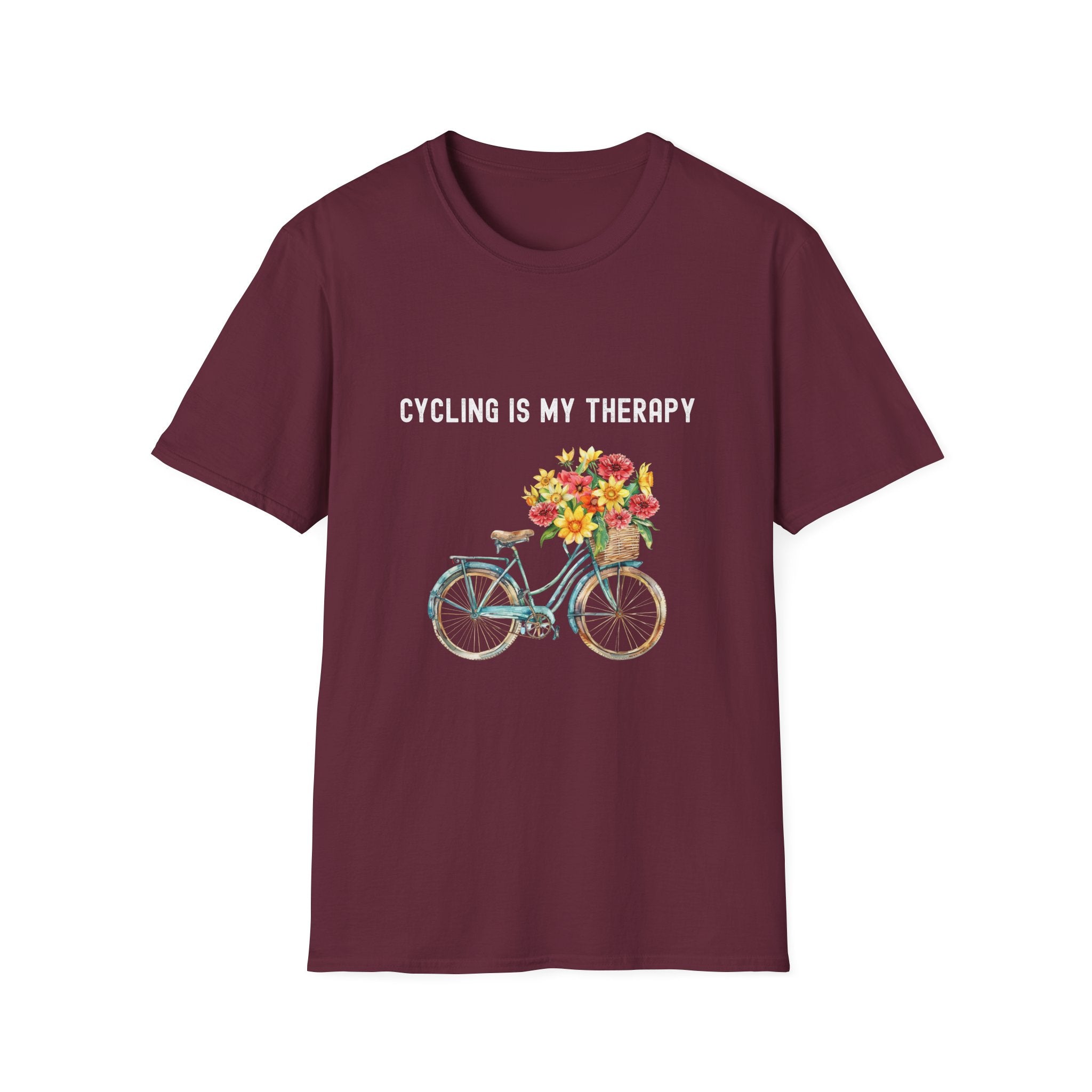 Cycling Is My Therapy T-Shirt — Floral Bike Tee for Biking Enthusiasts