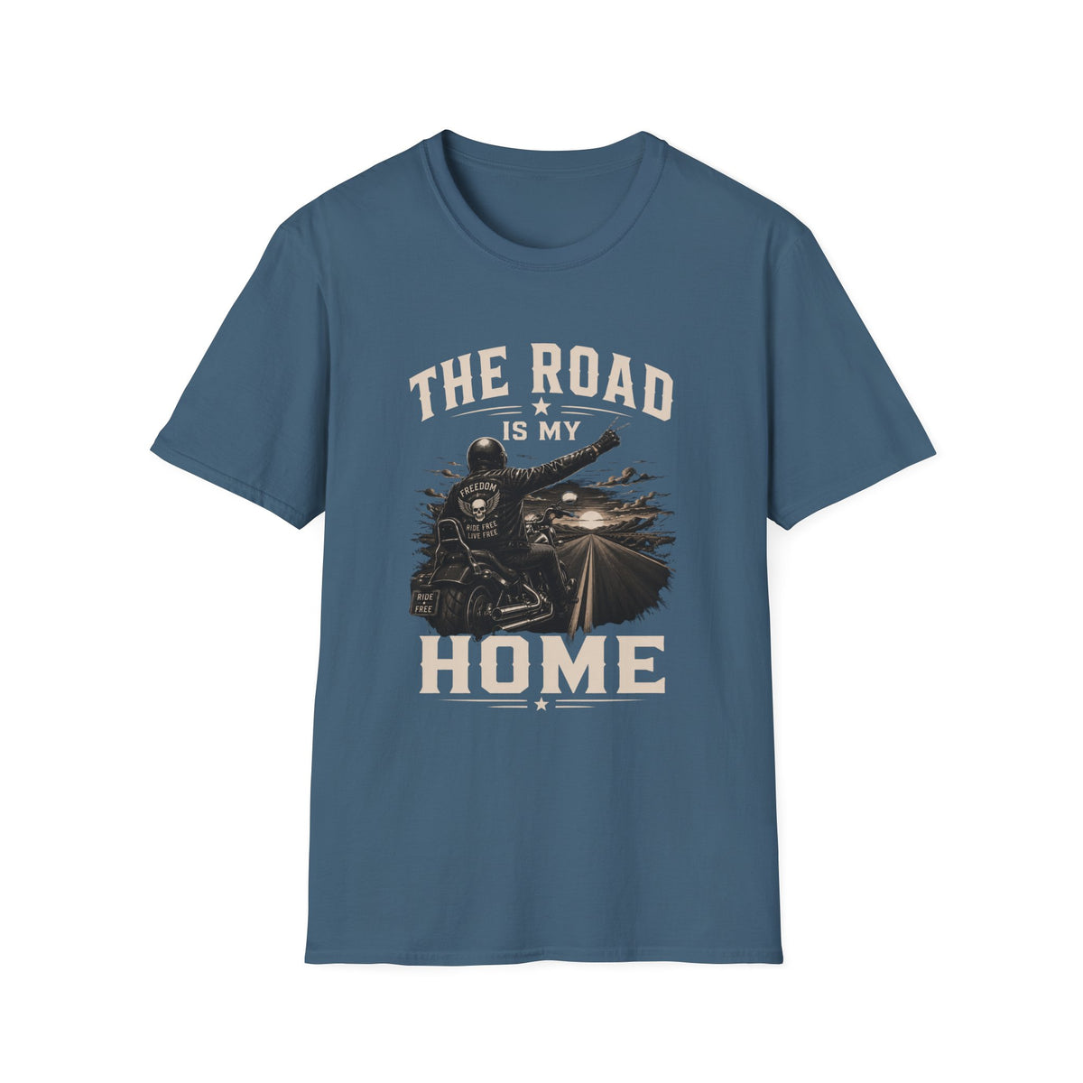 Road Is My Home Motorcycle T-Shirt — Vintage Biker Travel Tee-  Vintage Freedom Design