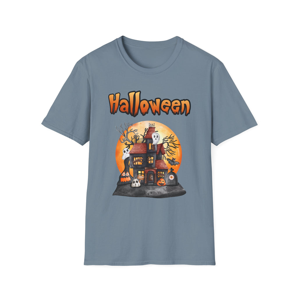 Halloween Haunted House T-Shirt — Spooky Pumpkin Moon Design -  Cute Spooky Haunted Mansion Ghost Pumpkin Fall Tee