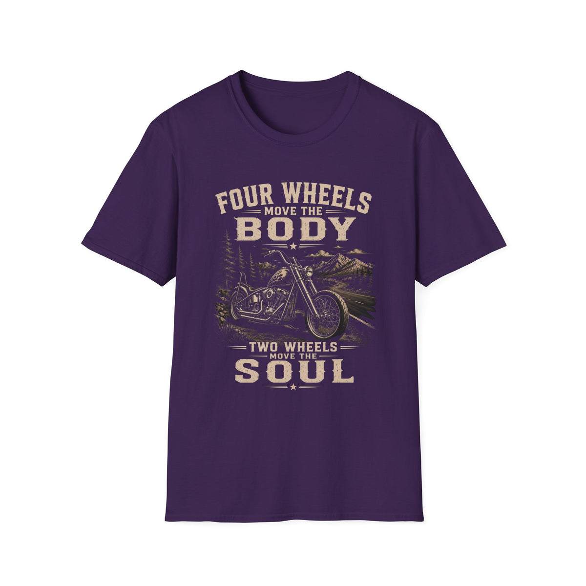 Motorcycle Tee — "Four Wheels Move the Body, Two Wheels Move the Soul" Vintage Motorcycle T‑Shirt