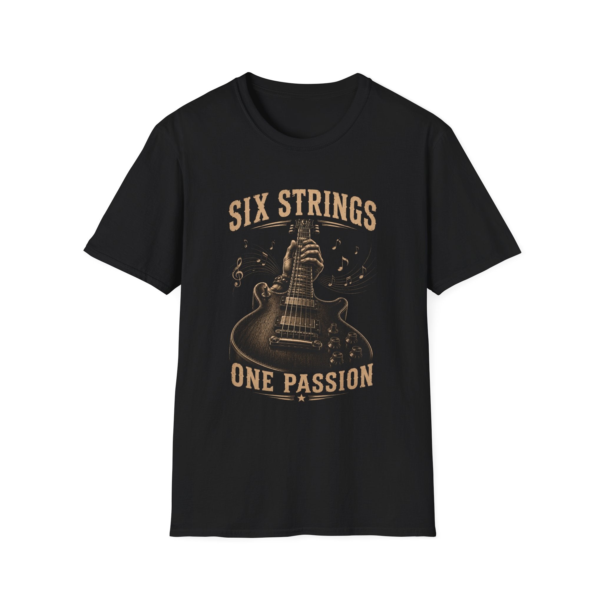 Six Strings Guitar T-Shirt — "Six Strings One Passion" Vintage Music Tee - Electric Guitar Rock Music Design
