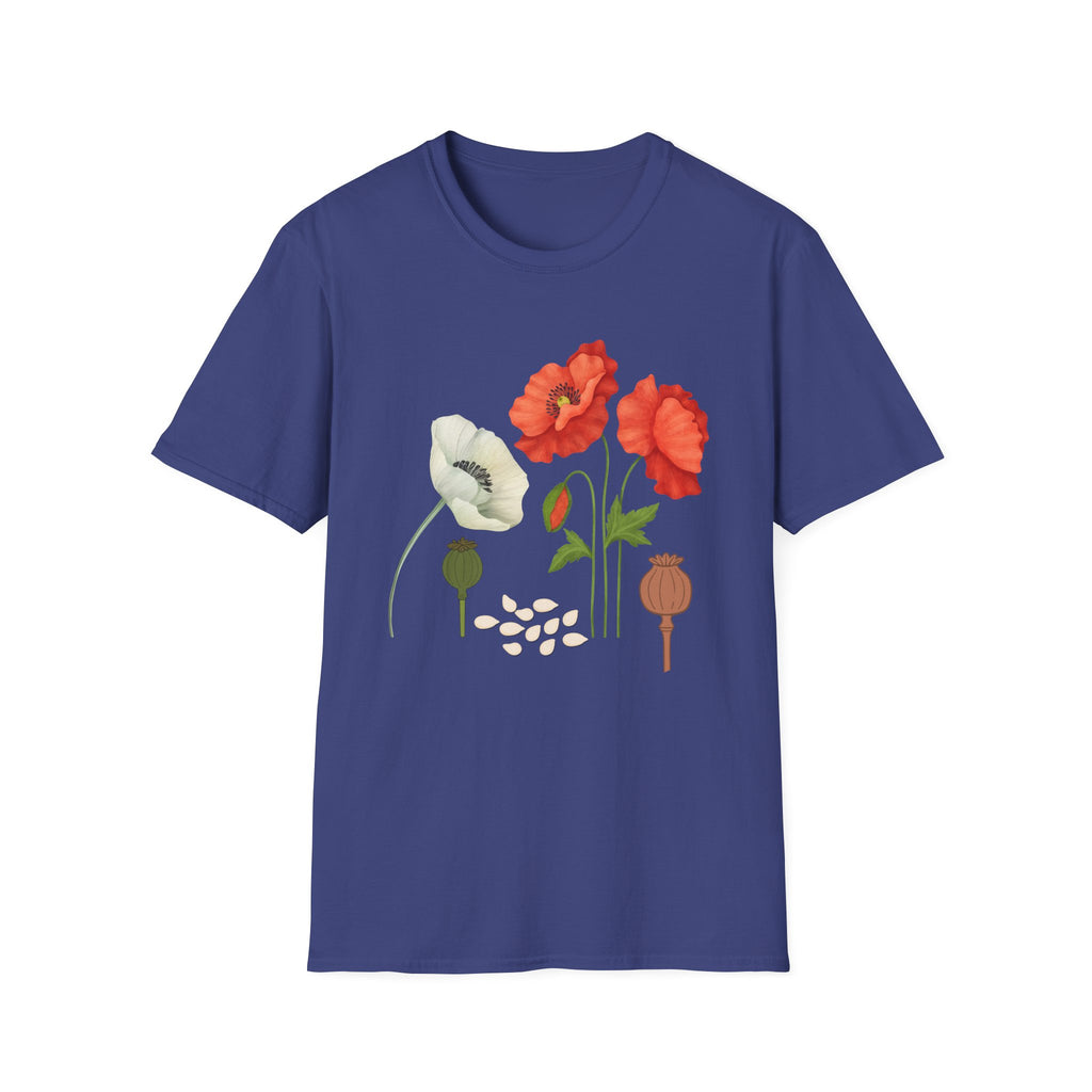 Poppy Floral T‑Shirt — Vintage Red & White Poppy Garden Tee - Vintage Wildflower Garden Art