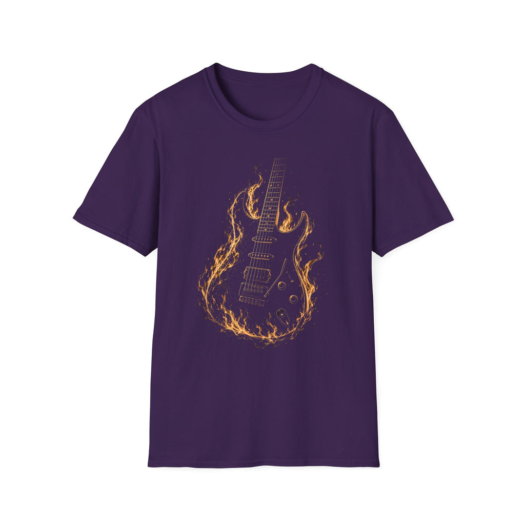 Flaming Electric Guitar T-Shirt — Rock Music Tee - Flames of Rock | Burning Electric Guitar Music Artwork