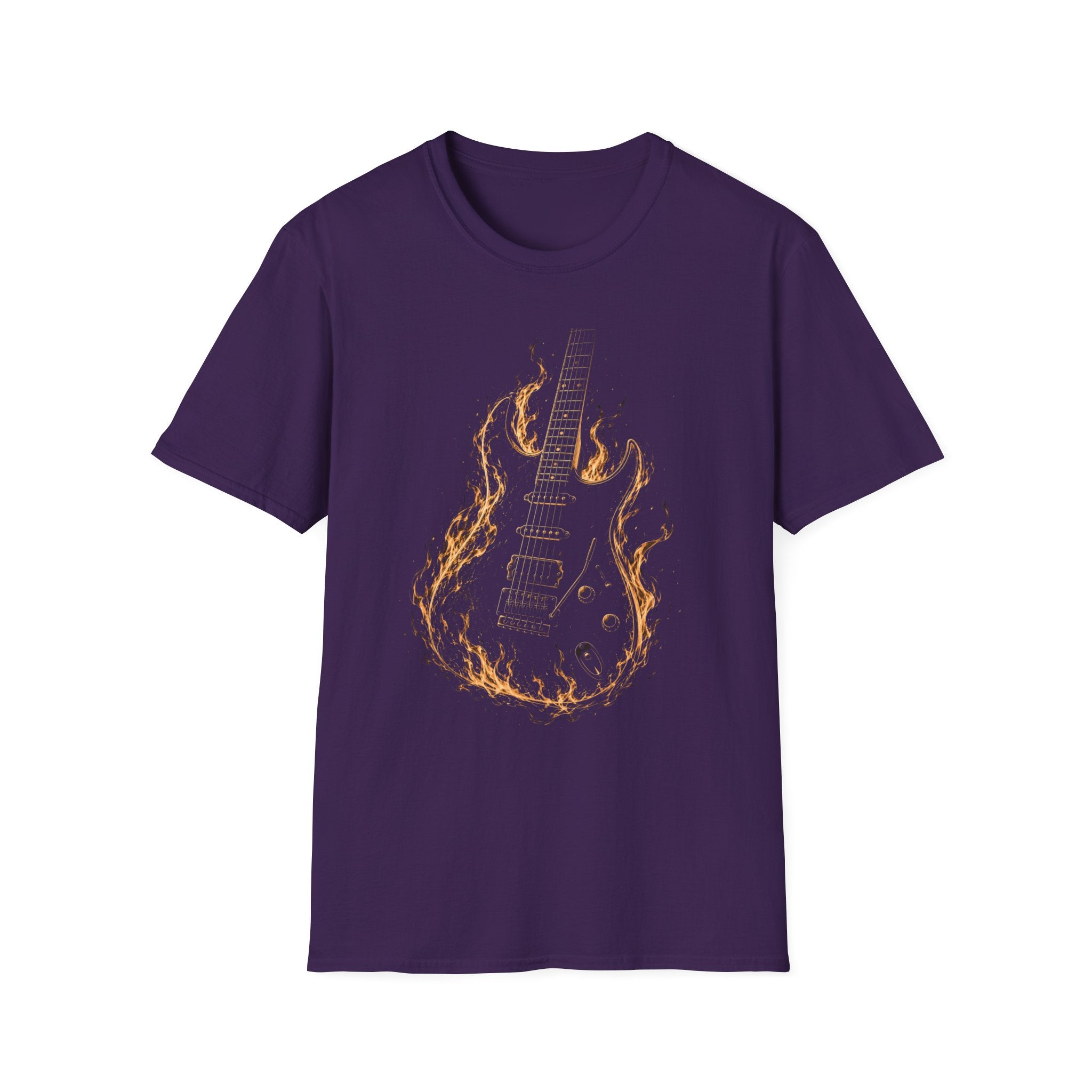 Flaming Electric Guitar T-Shirt — Rock Music Tee - Flames of Rock | Burning Electric Guitar Music Artwork