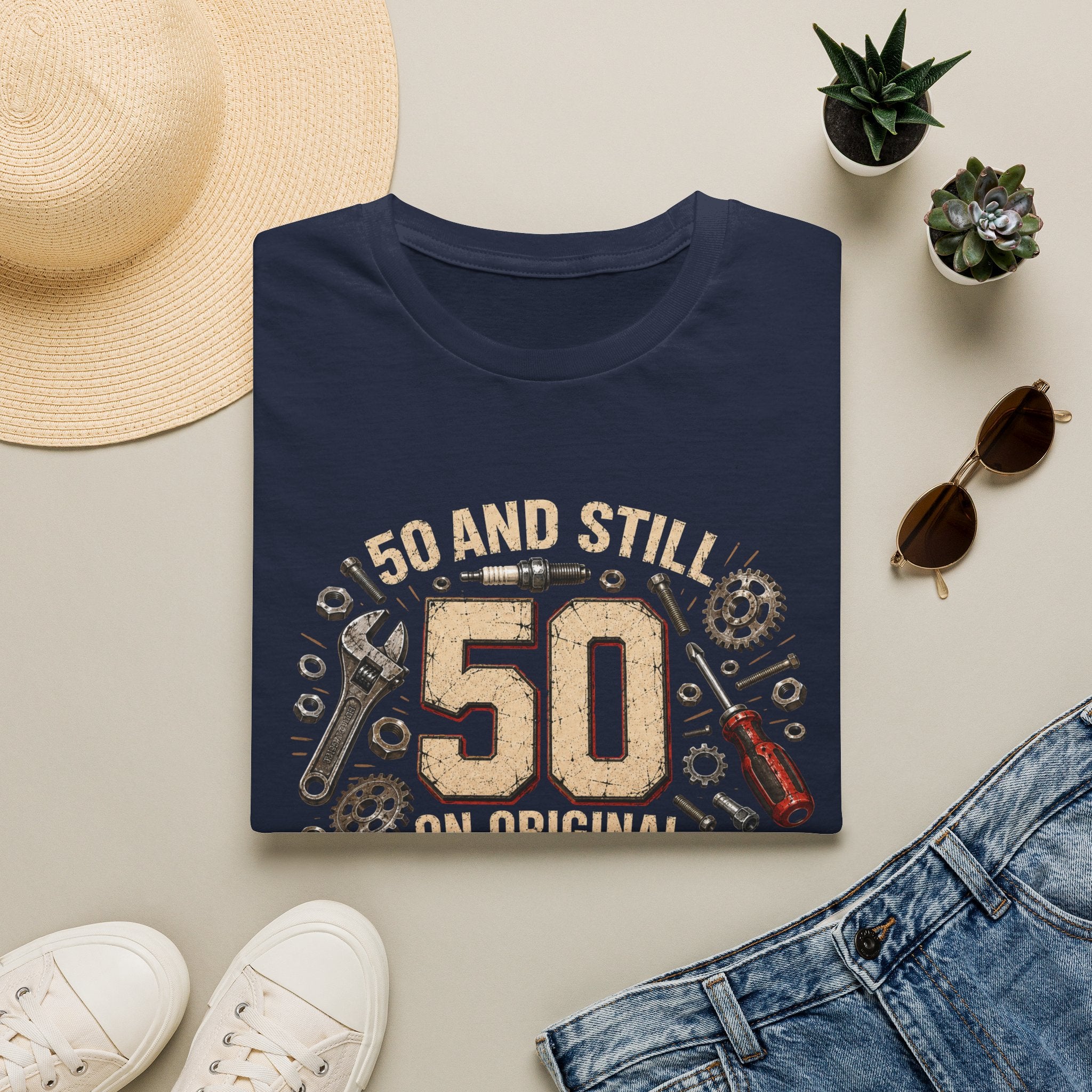50 and Still Original Parts T-Shirt — Funny 50th Birthday Mechanic Gift