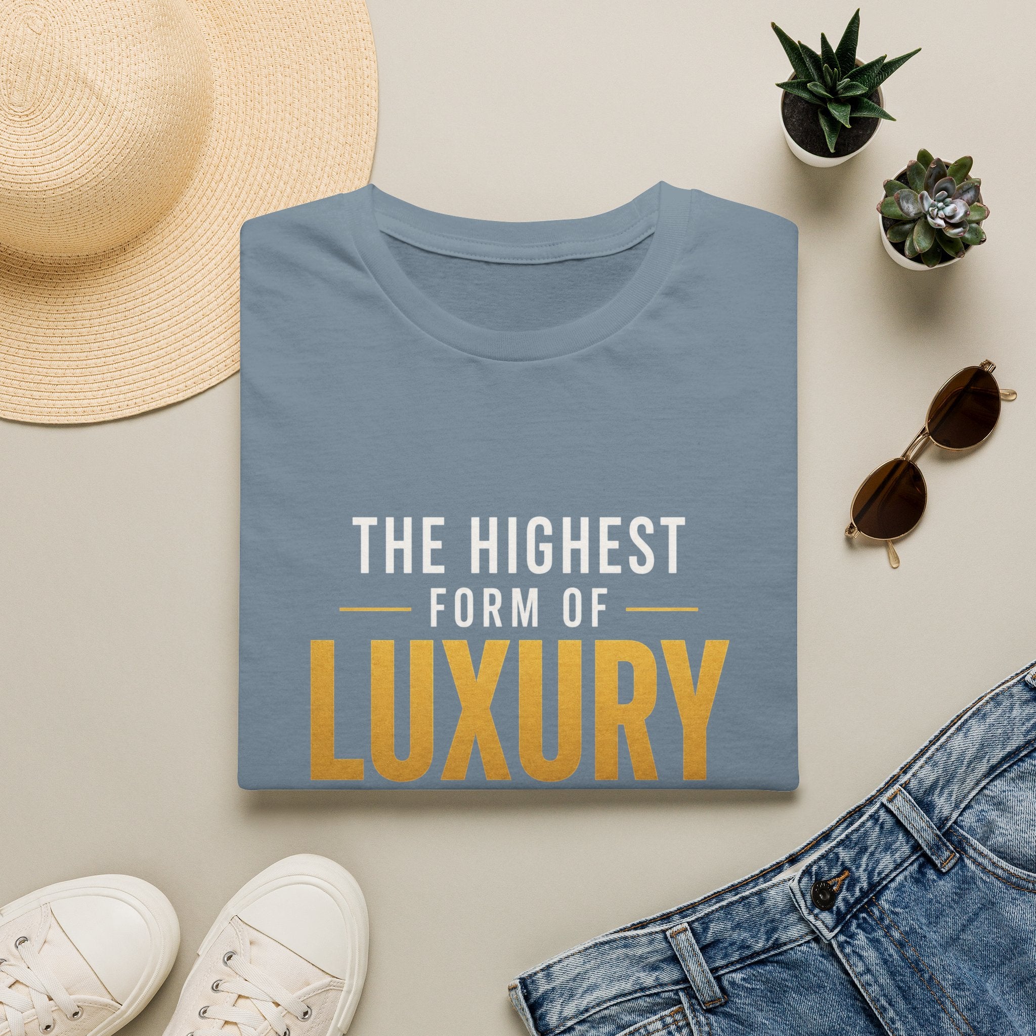 The Highest Form Of Luxury Is The Freedom Of Not Having To Pretend Motivational Quote Design — Bold Gold Graphic Tee