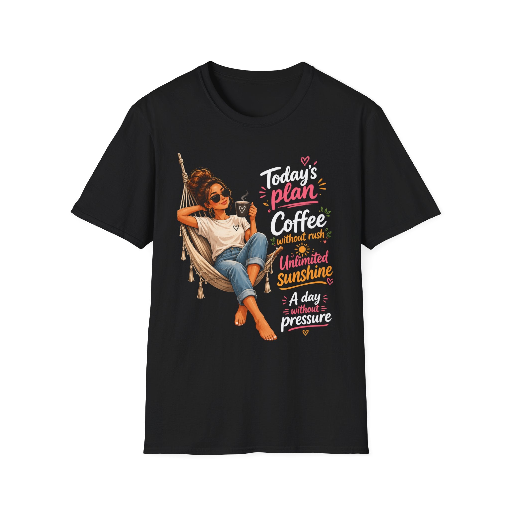 Coffee Tee — "Today's Plan: Coffee Without Rush" Relaxed Lounge T-Shirt