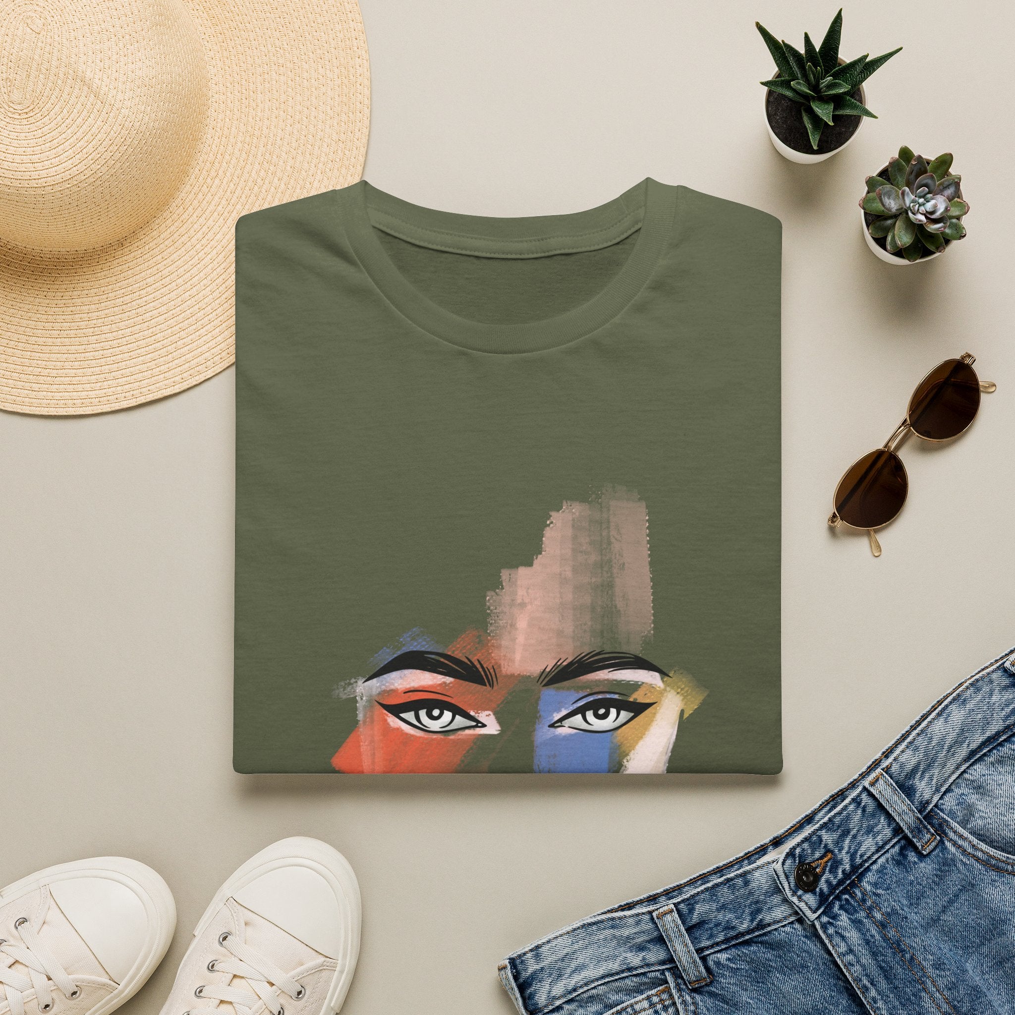 Abstract Painted Face T-Shirt — "Queen of Life" Artistic Graphic Tee