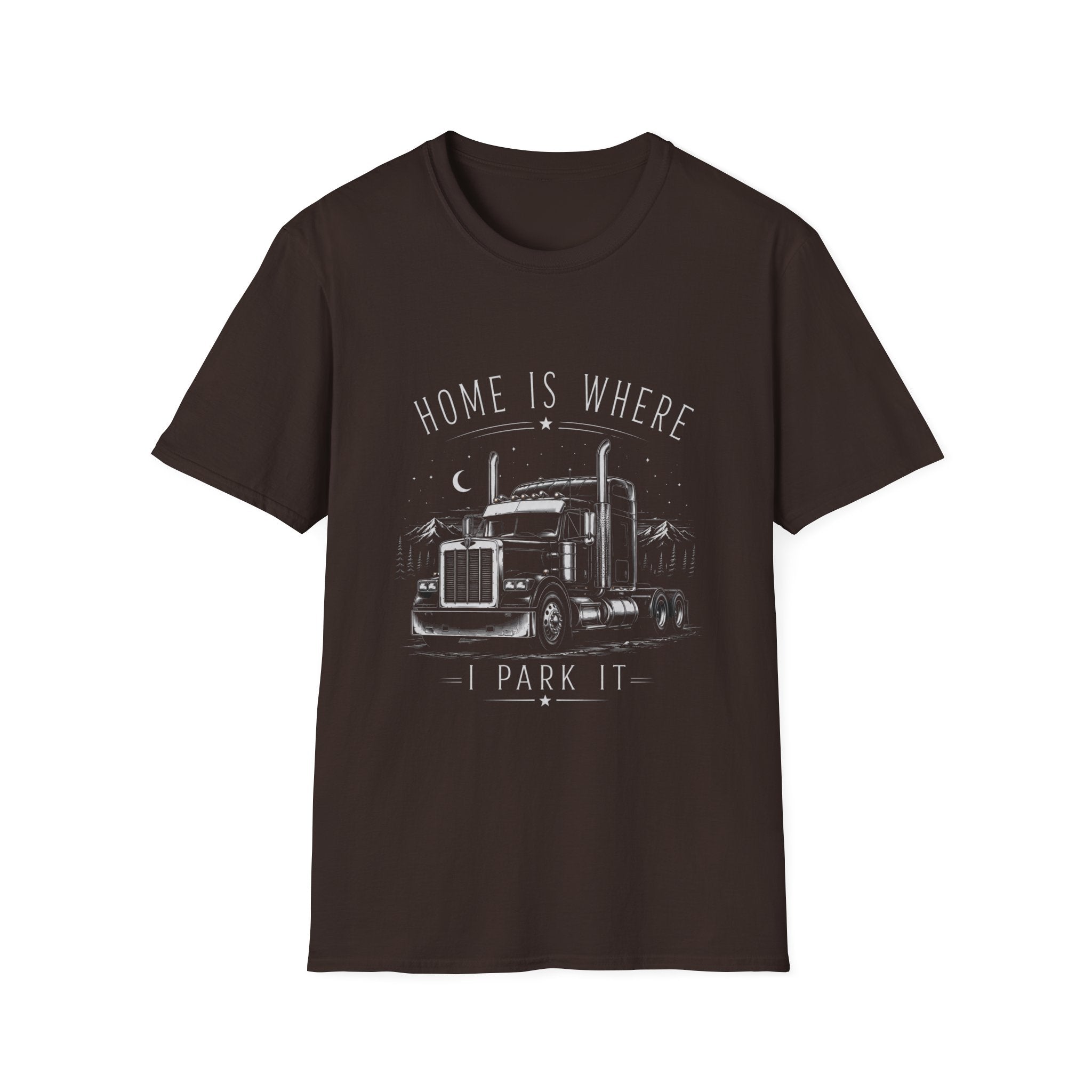 Trucker T‑Shirt — "Home Is Where I Park It" Vintage Semi Truck Tee - Trucker Life & Freedom Design