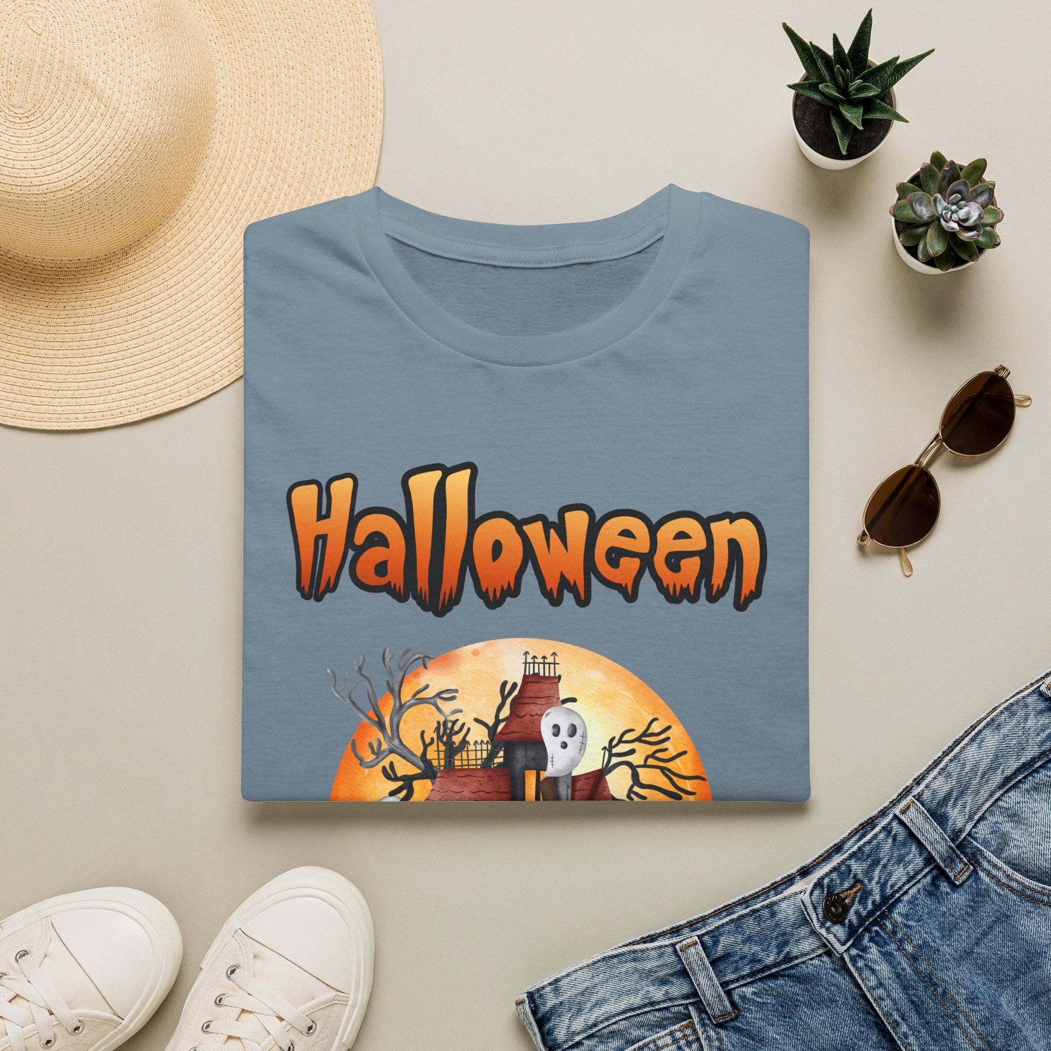 Halloween Haunted House T-Shirt — Spooky Pumpkin Moon Design -  Cute Spooky Haunted Mansion Ghost Pumpkin Fall Tee