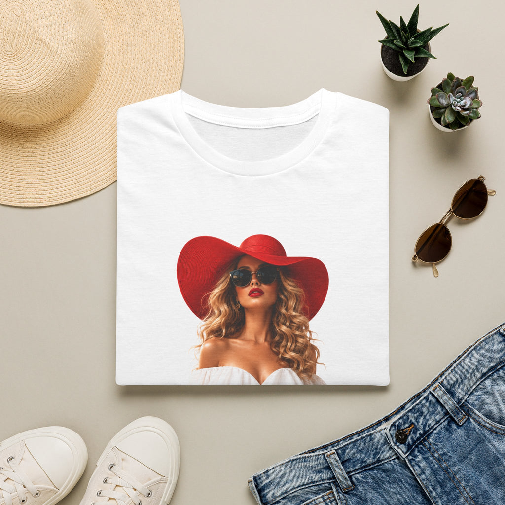 Woman in Red Graphic Tee — "Lady in Red" Vintage Glam Fashion Shirt