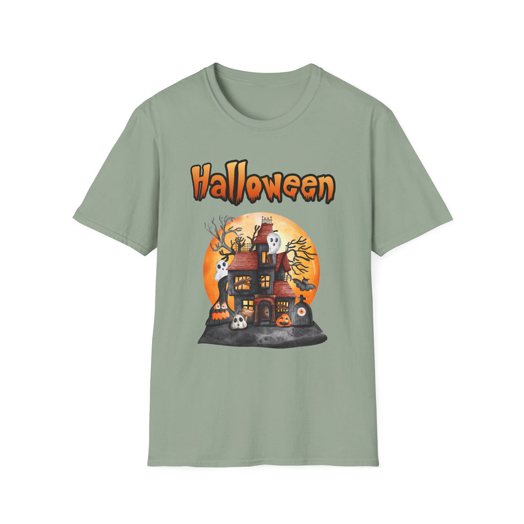 Halloween Haunted House T-Shirt — Spooky Pumpkin Moon Design -  Cute Spooky Haunted Mansion Ghost Pumpkin Fall Tee