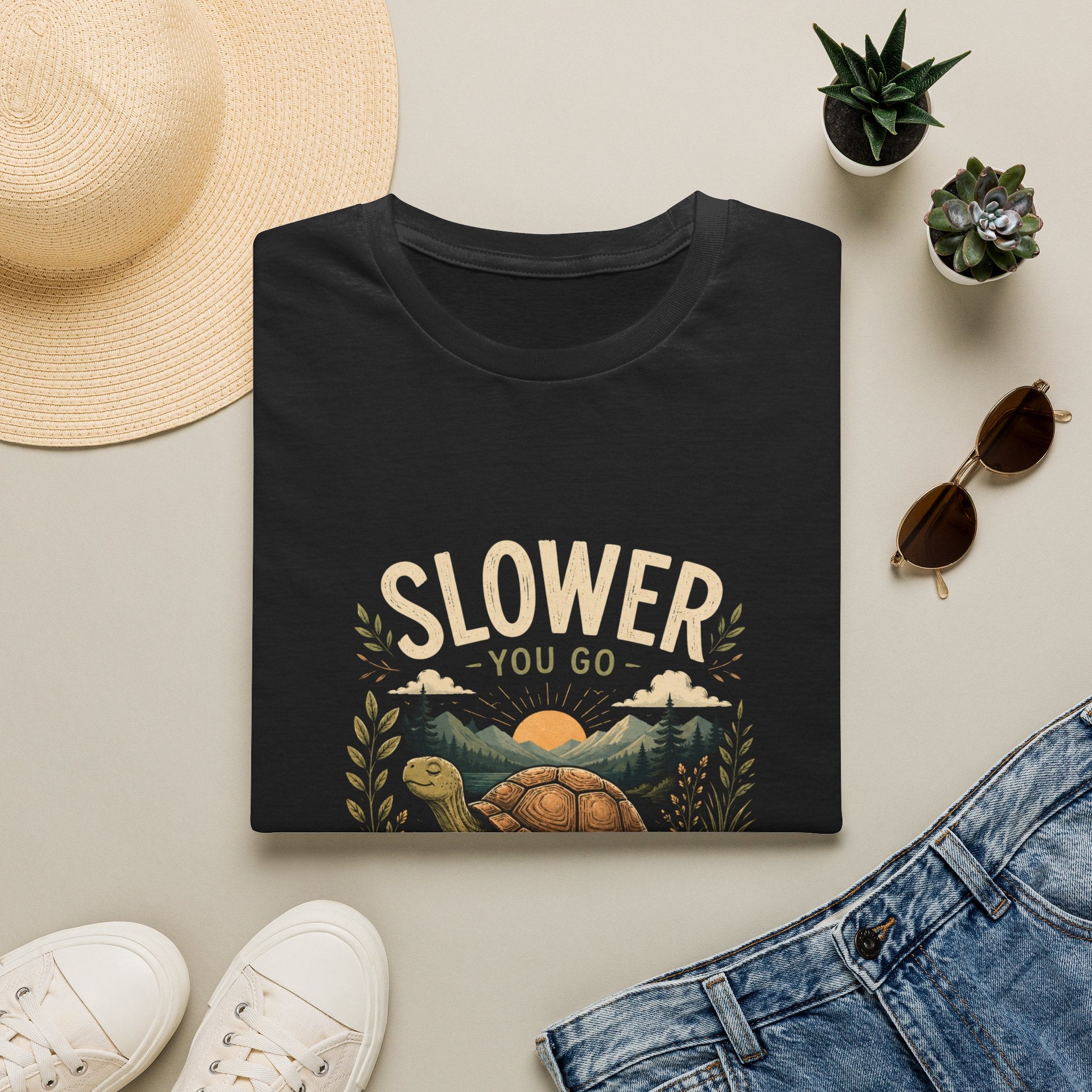 Slower You Go T-Shirt — Retro Turtle 'Slower You Go, Further You Get' Relaxed Tee