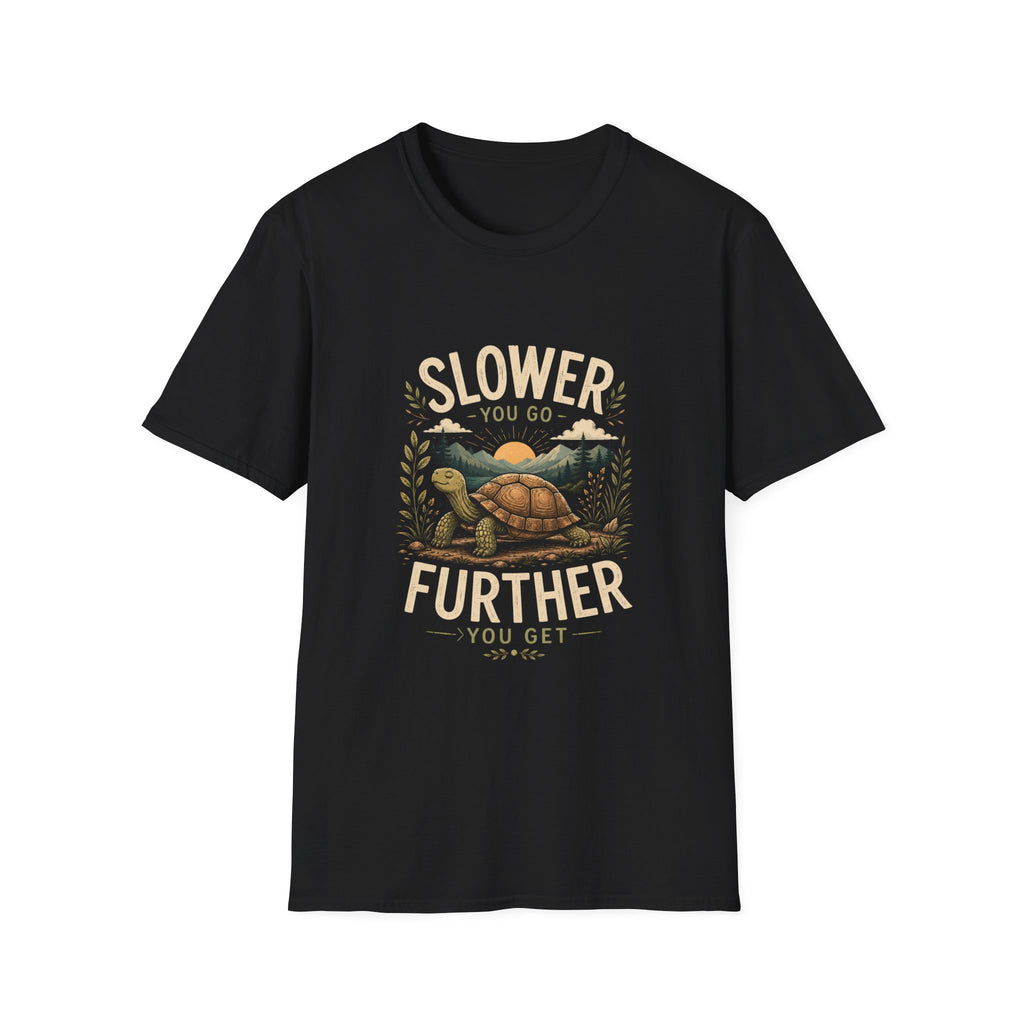 Slower You Go T-Shirt — Retro Turtle 'Slower You Go, Further You Get' Relaxed Tee