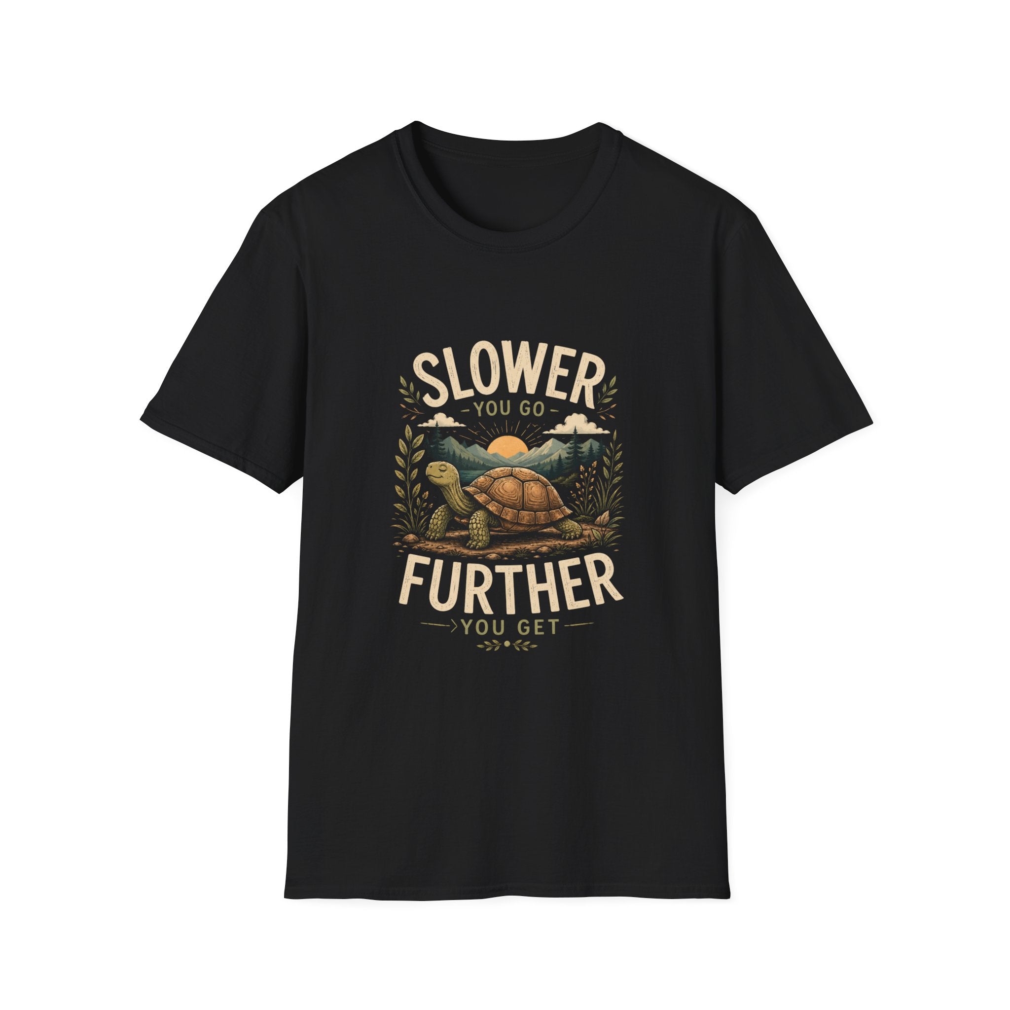 Slower You Go T-Shirt — Retro Turtle 'Slower You Go, Further You Get' Relaxed Tee