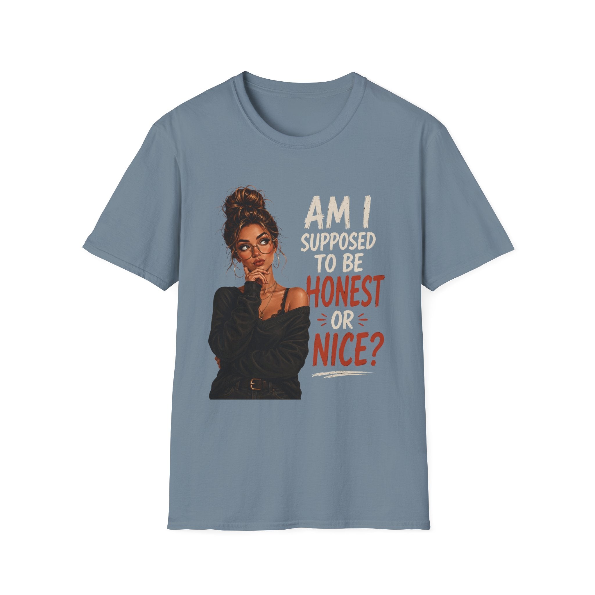 "Am I Supposed to Be Honest or Nice?" -  Funny Women Quote Design - Stylish Brunette Illustration