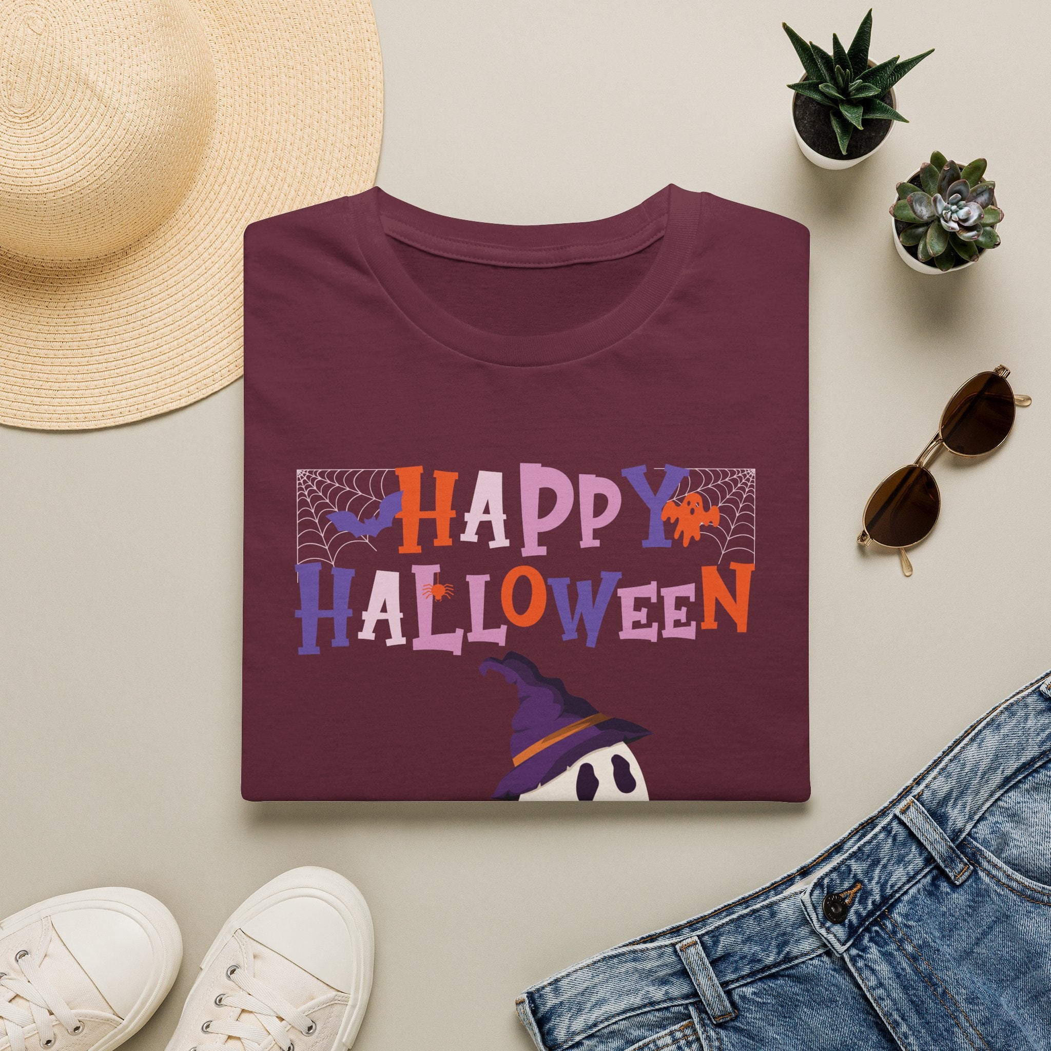 Happy Halloween Ghost T-Shirt — Cute Spooky Costume Tee | Funny Spooky Ghost Halloween Tee for Women Kids & Family