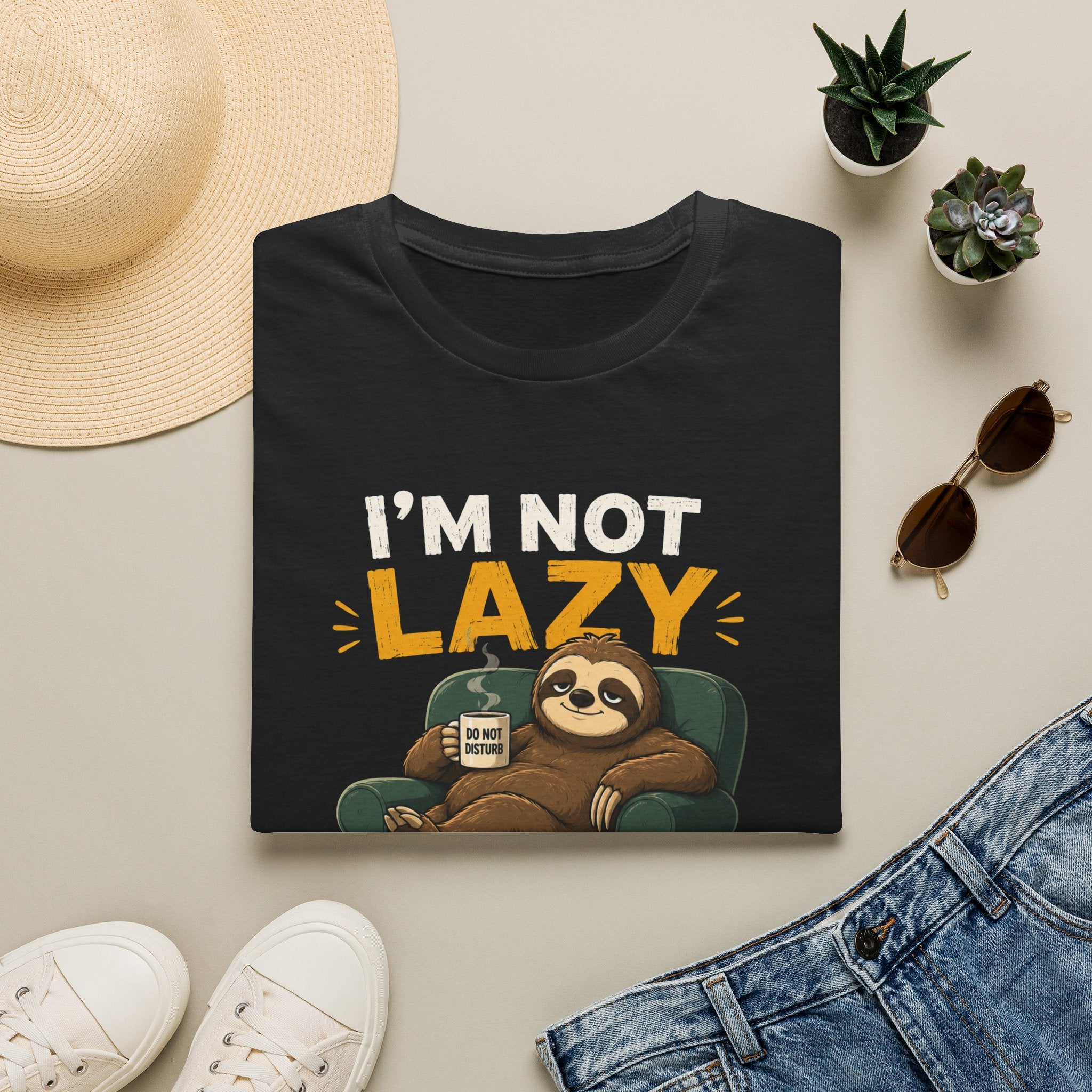 I'm Not Lazy, I'm on Energy Saving Mode – Funny Sloth Coffee Lover Design — Energy Saving Mode Graphic Tee