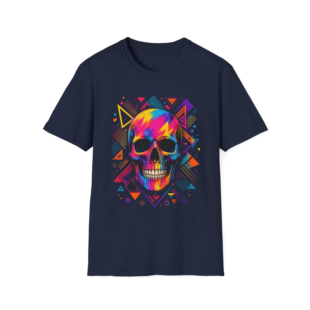 Colorful Geometric Skull T-Shirt -Neon Pop Art Skull – Colorful Retro Geometric Design