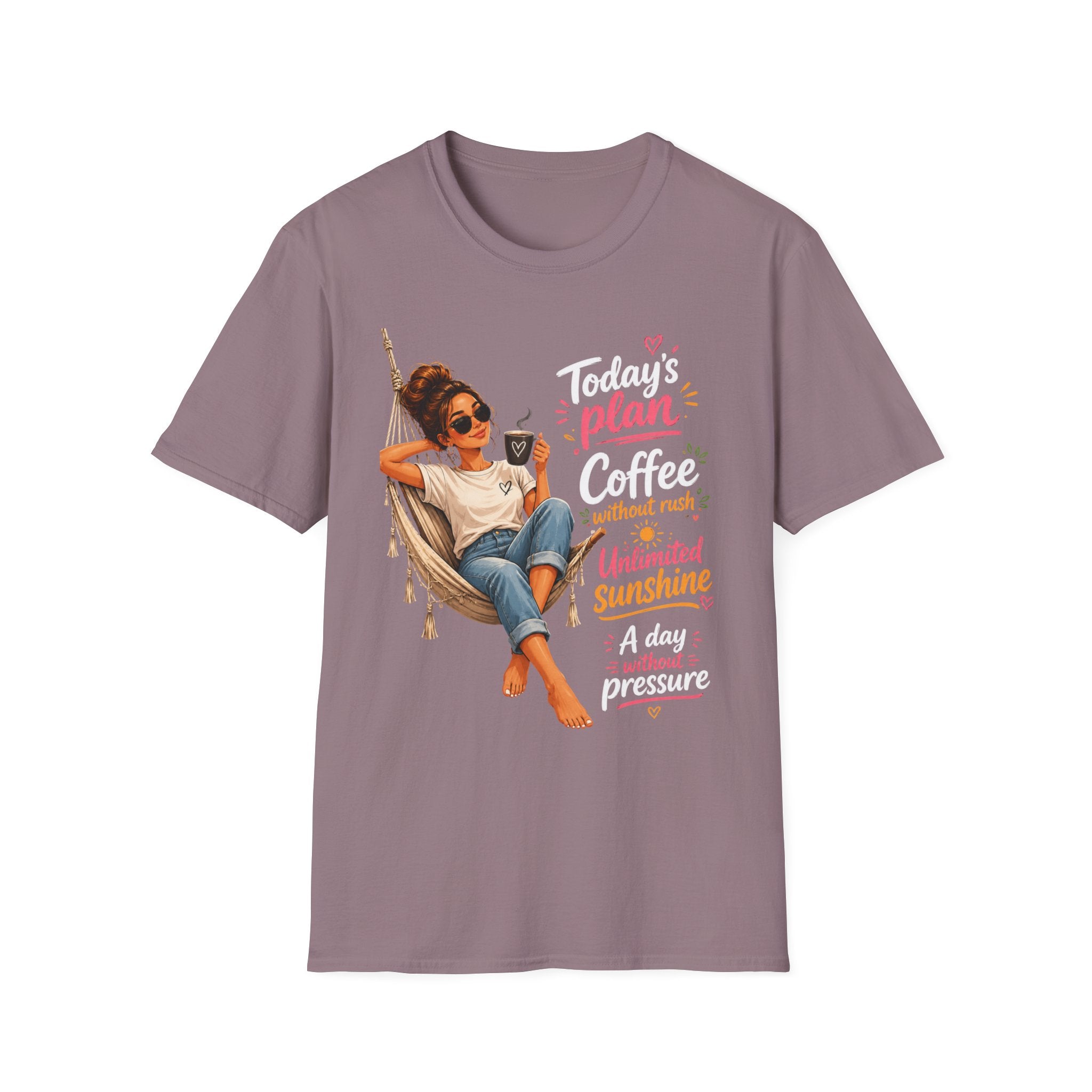 Coffee Tee — "Today's Plan: Coffee Without Rush" Relaxed Lounge T-Shirt