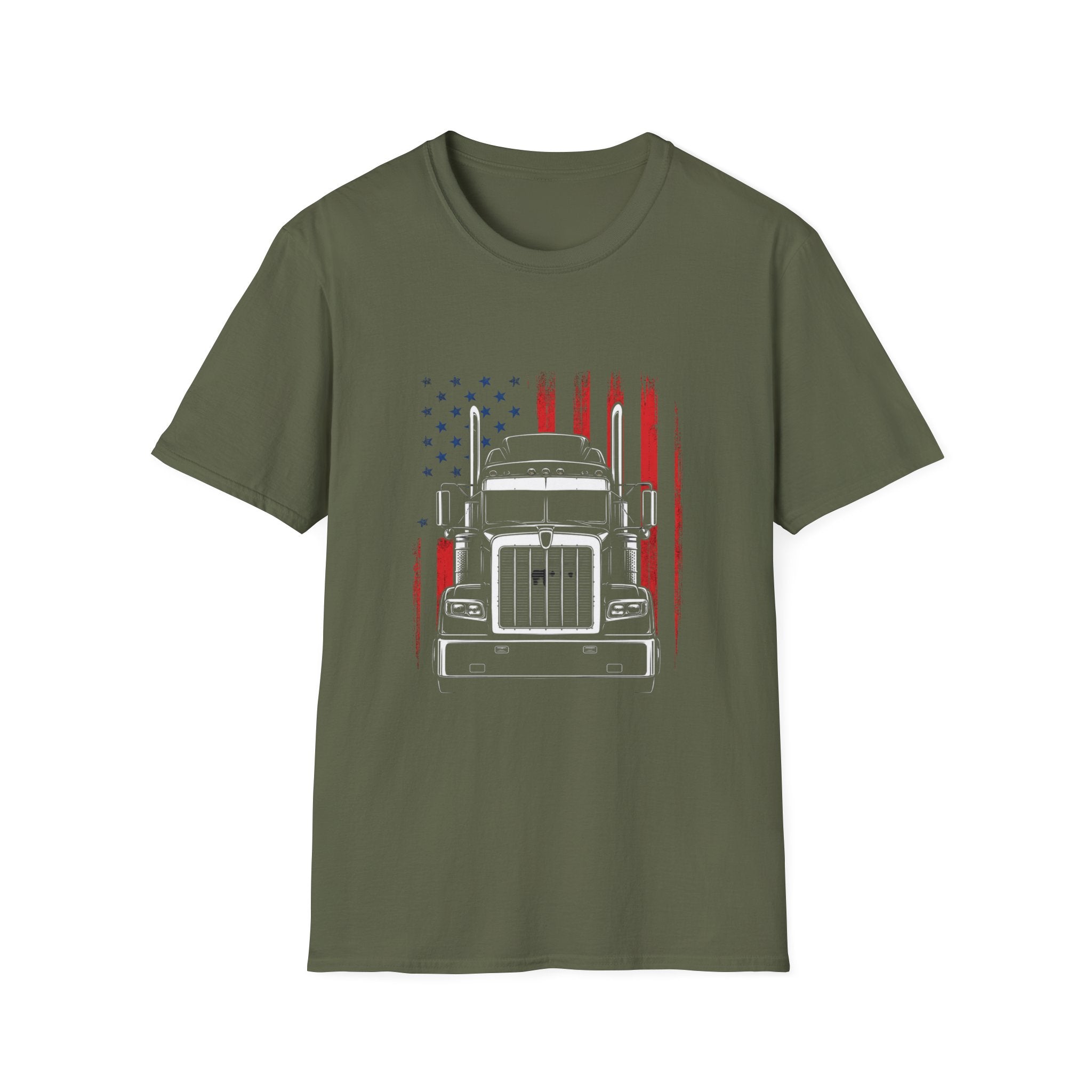 American Flag Semi Truck T-Shirt — Patriotic Trucker Tee - Vintage Semi Truck Patriotic Design
