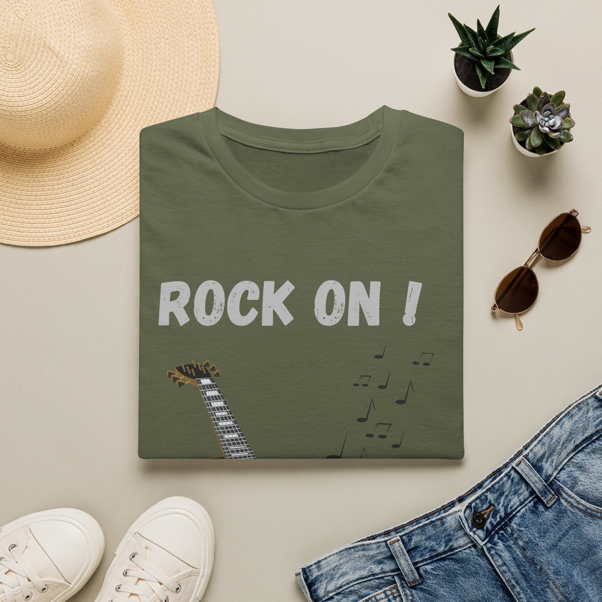 Rock On Guitar Music Lover Design | Electric Guitar Rock Fan Graphic  — Music Lover Graphic Tee