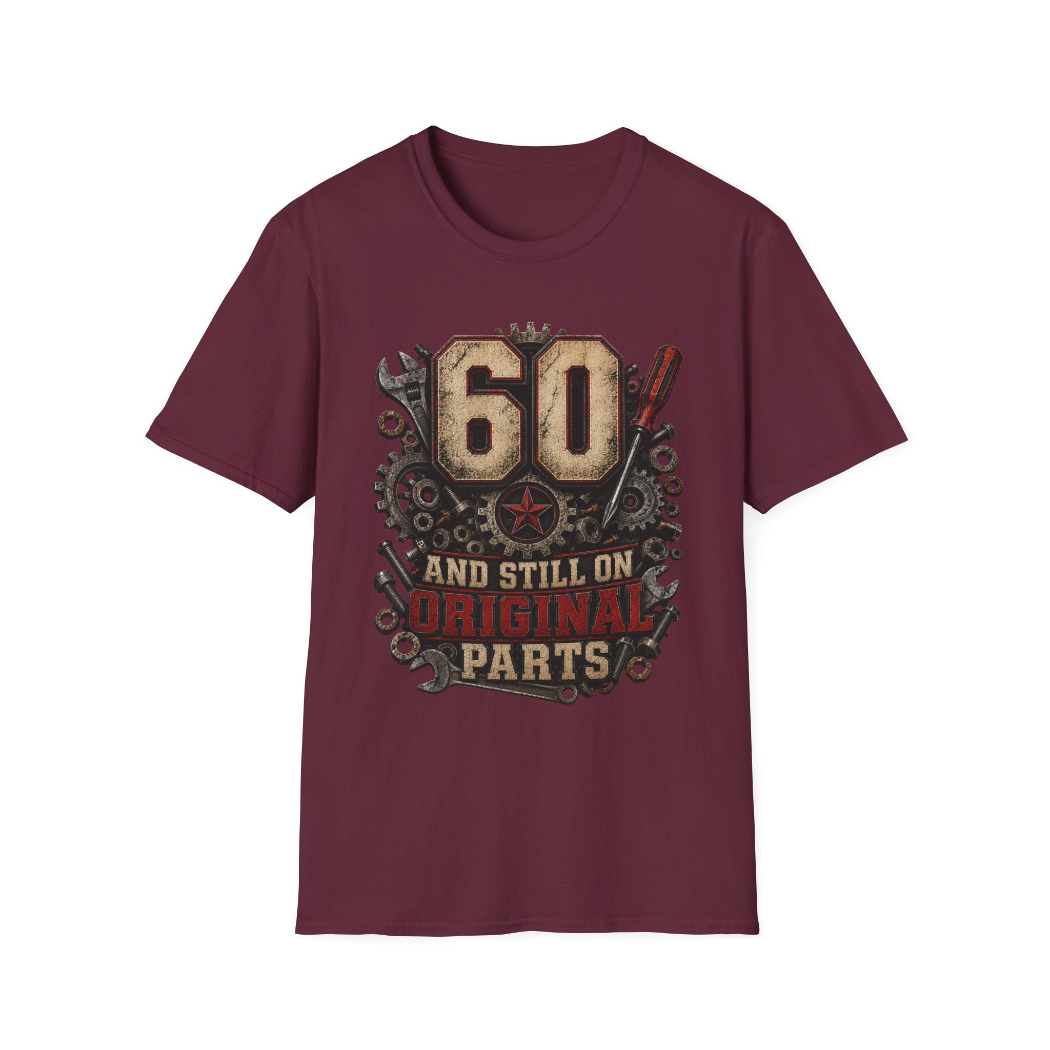 60th Birthday Mechanics T-Shirt — "60 and Still on Original Parts" Vintage Tool Design