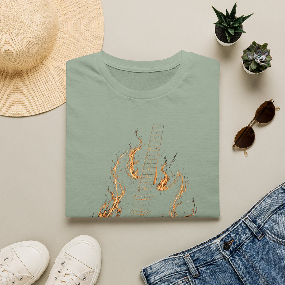 Flaming Electric Guitar T-Shirt — Rock Music Tee - Flames of Rock | Burning Electric Guitar Music Artwork
