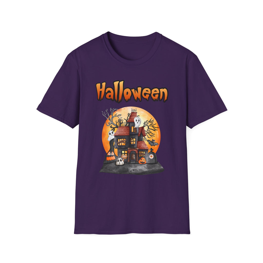 Halloween Haunted House T-Shirt — Spooky Pumpkin Moon Design -  Cute Spooky Haunted Mansion Ghost Pumpkin Fall Tee