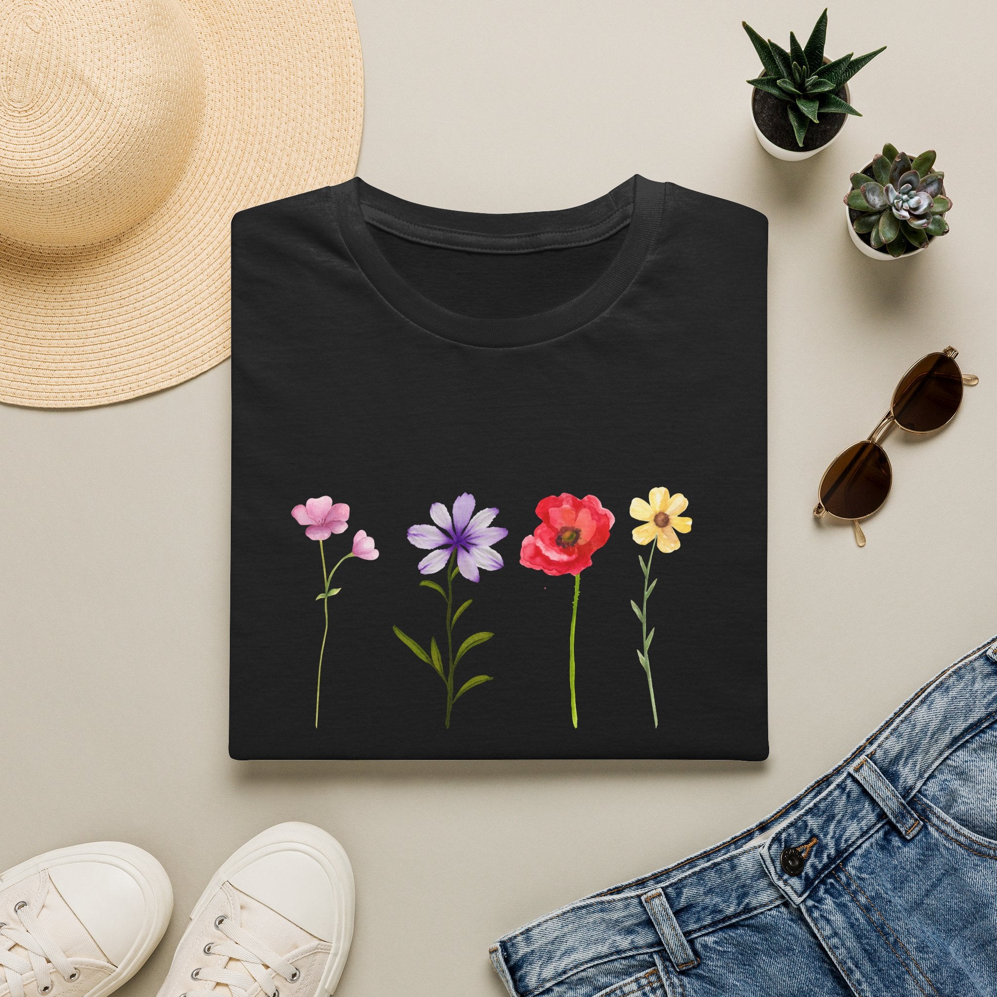 Delicate Wildflower Collection – Watercolor Botanical Floral Illustration Tee
