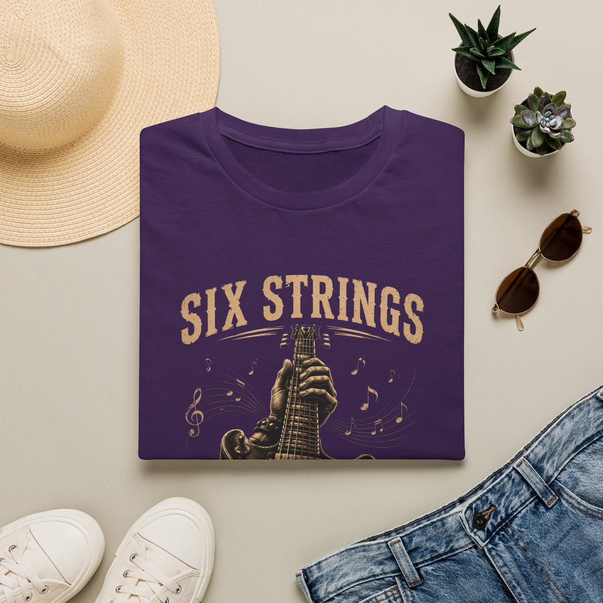 Six Strings Guitar T-Shirt — "Six Strings One Passion" Vintage Music Tee - Electric Guitar Rock Music Design
