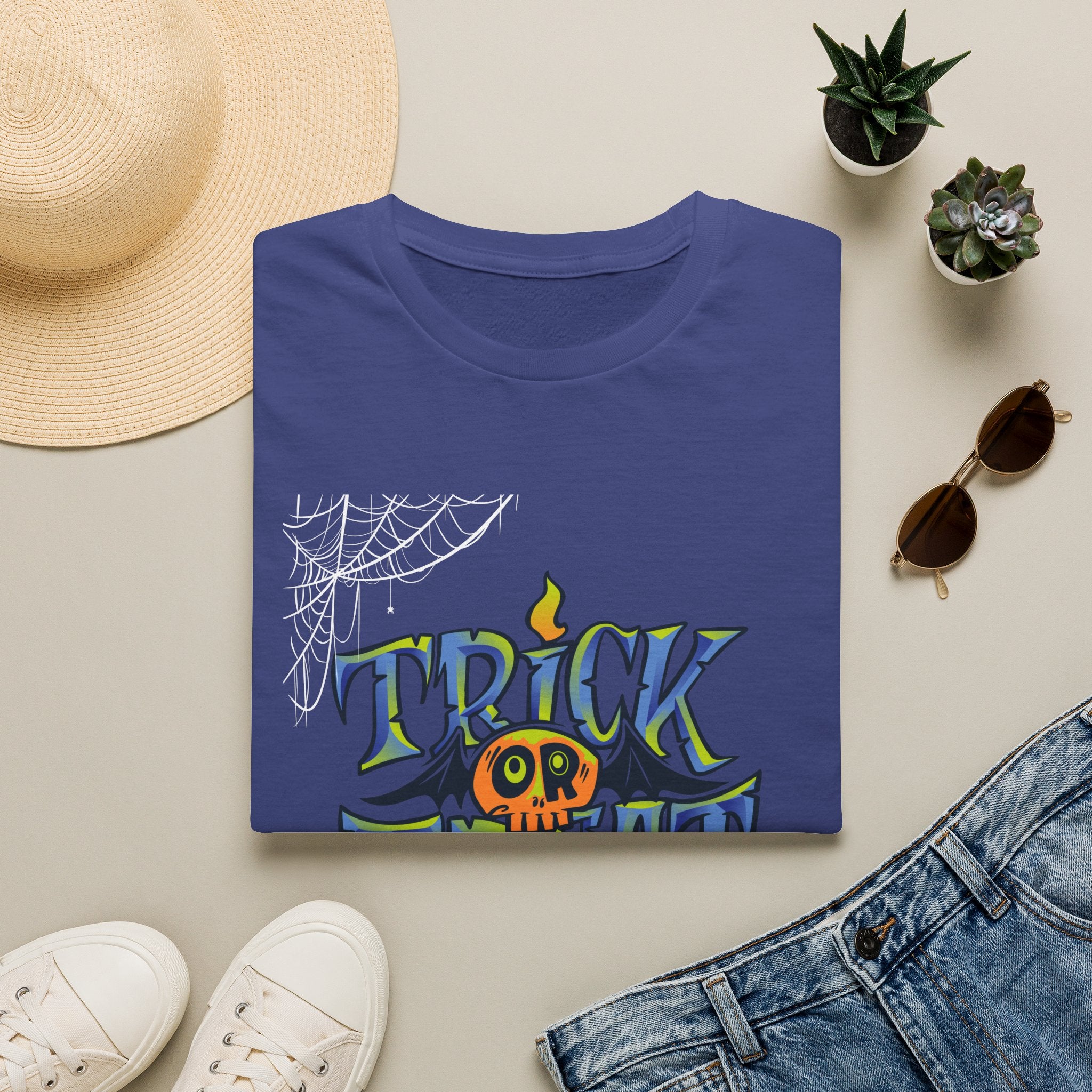 Trick or Treat Halloween Tee — Spooky Candy Pumpkin Graphic T-Shirt - | Funny Spooky Trick or Treat Pumpkin Halloween Tee